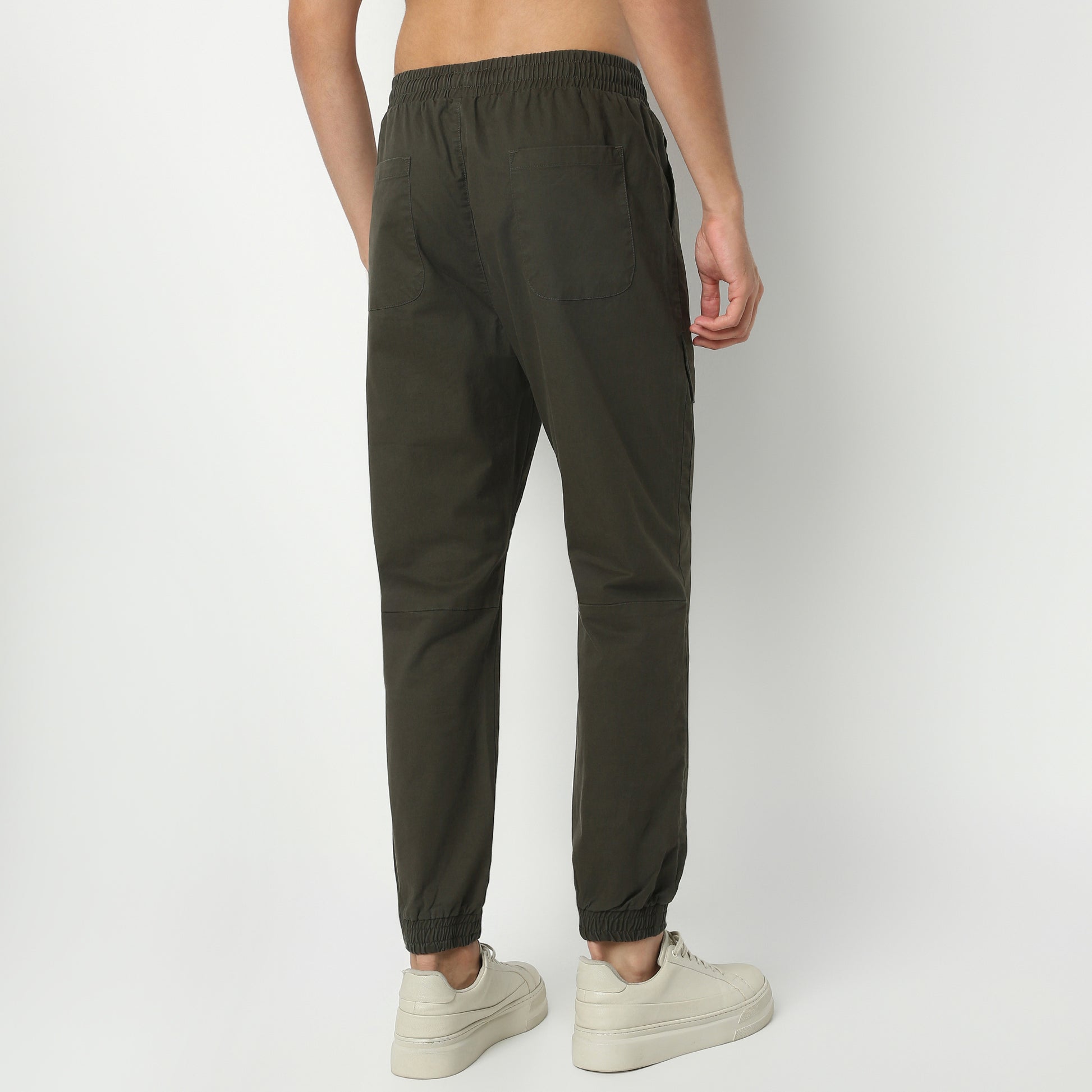 Regular Fit Solid Ankle Length Mid Rise Cargos