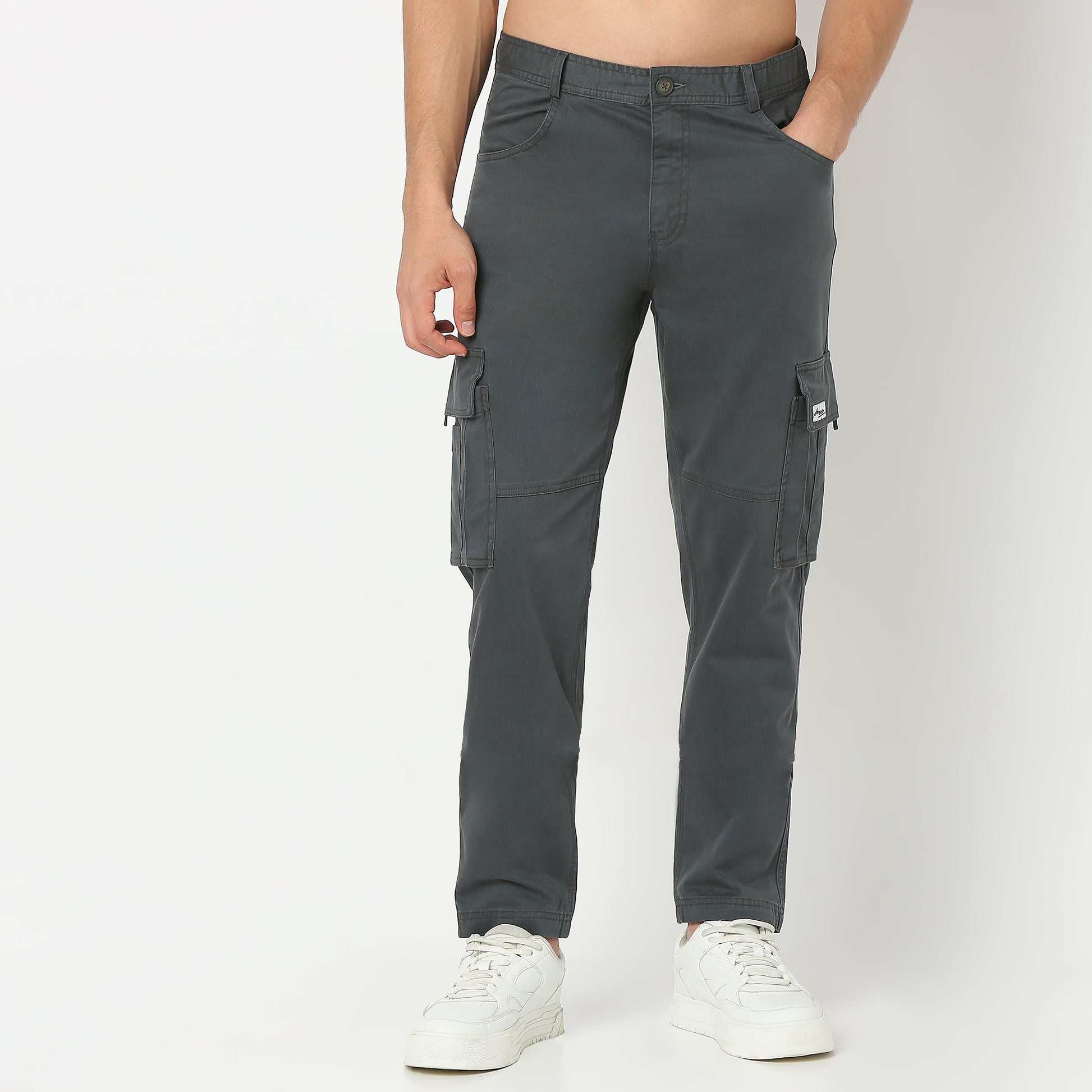 Solid Ankle Length Cotton Heavy Duty Pants Cargos