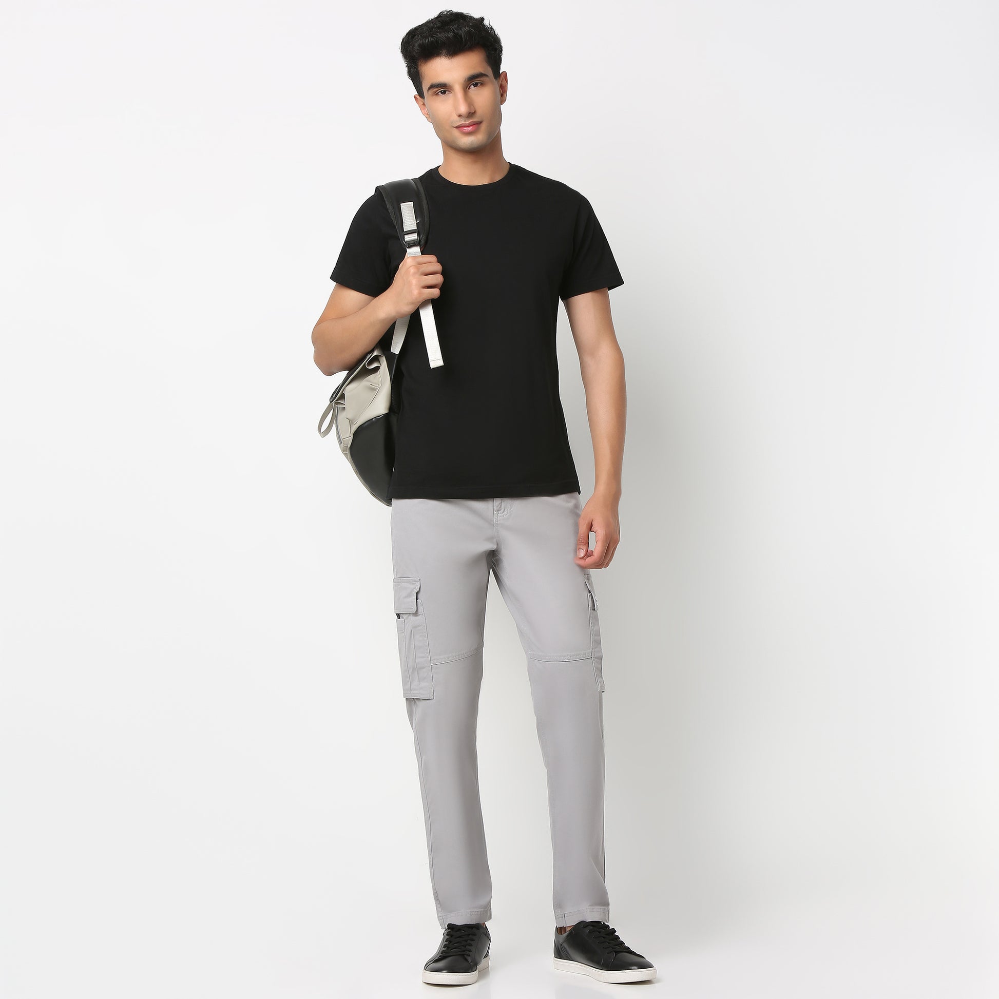 Ankle Length Cargo Cotton Heavy Duty Pants with Fashion Utility Pockets and Heavy Wash - Regular Fit