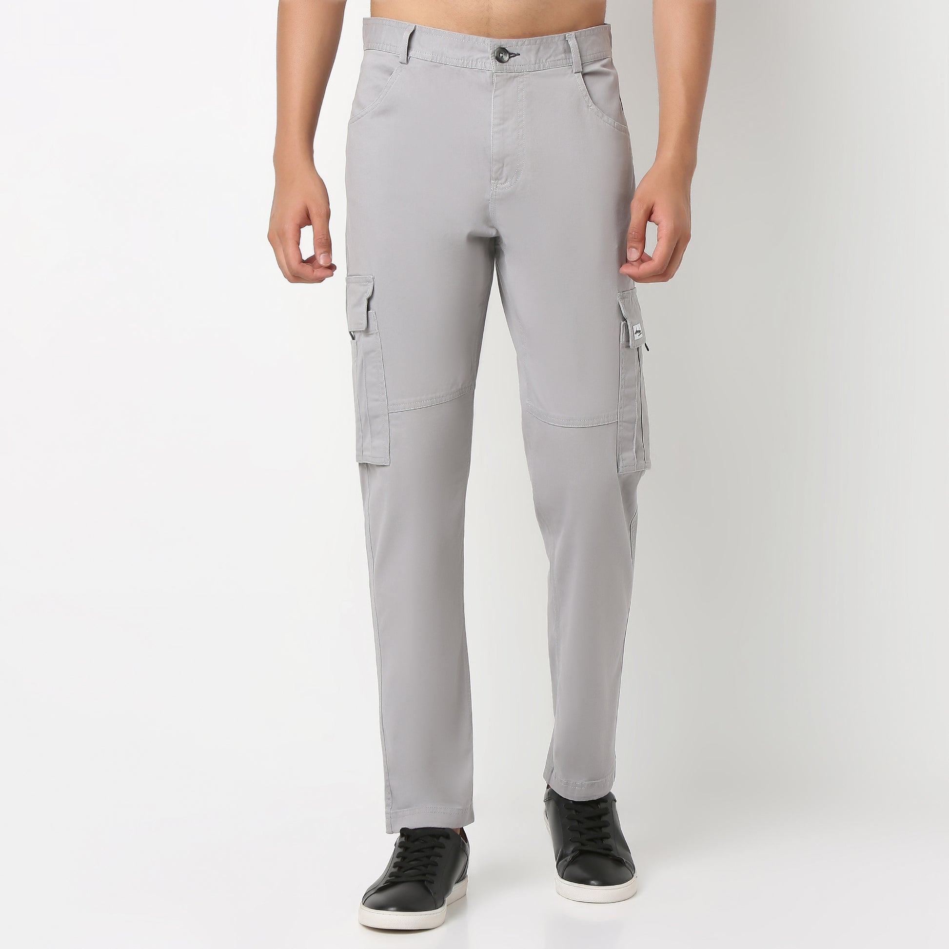 Ankle Length Cargo Cotton Heavy Duty Pants with Fashion Utility Pockets and Heavy Wash - Regular Fit