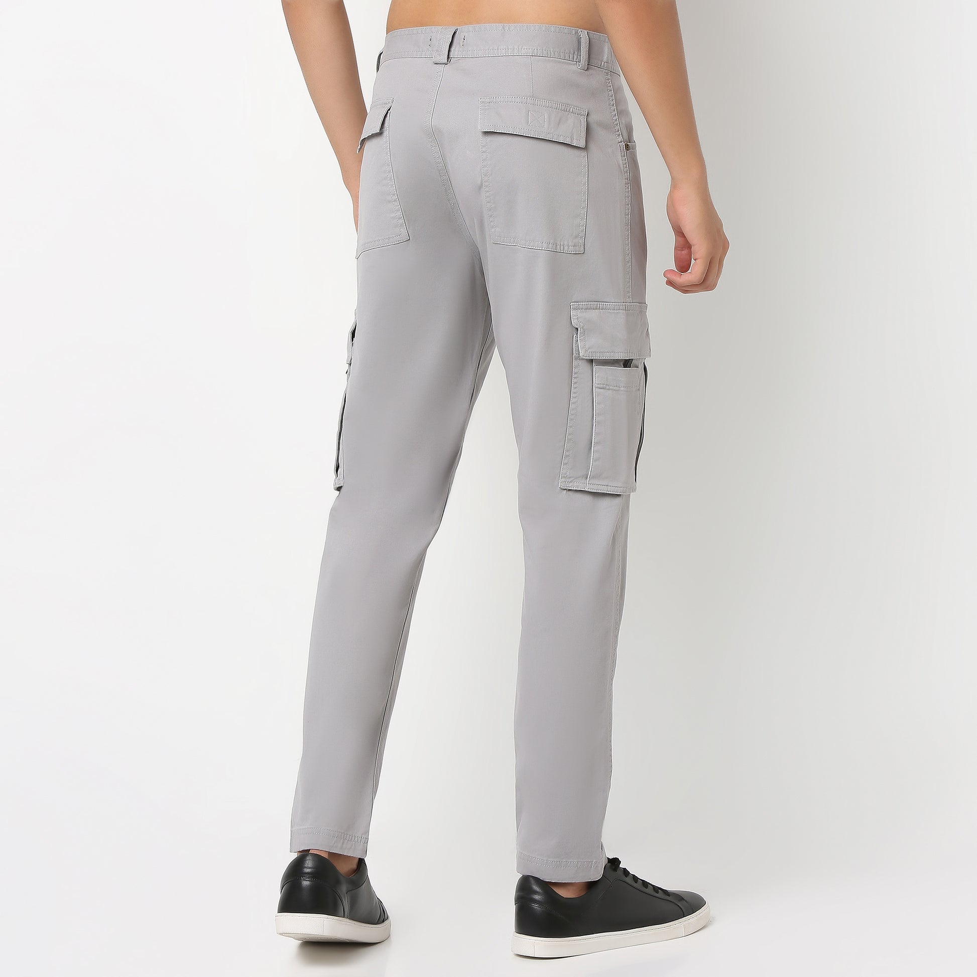 Ankle Length Cargo Cotton Heavy Duty Pants with Fashion Utility Pockets and Heavy Wash - Regular Fit