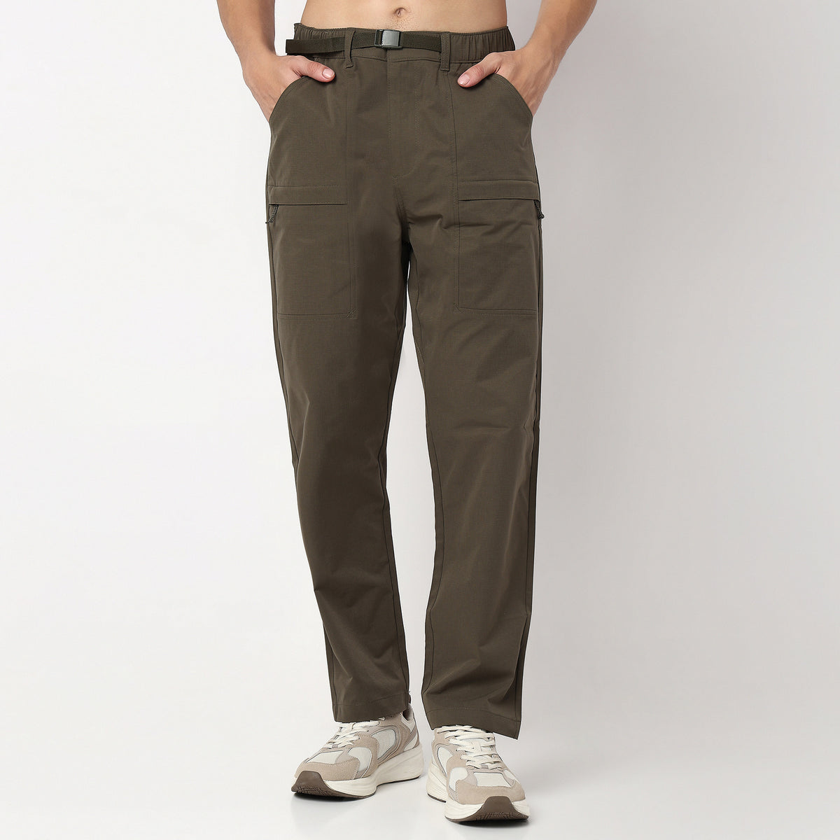 Ankle Length Techno Rip Stop Cargo Pants With Utilitarian Details- Relaxed Fit