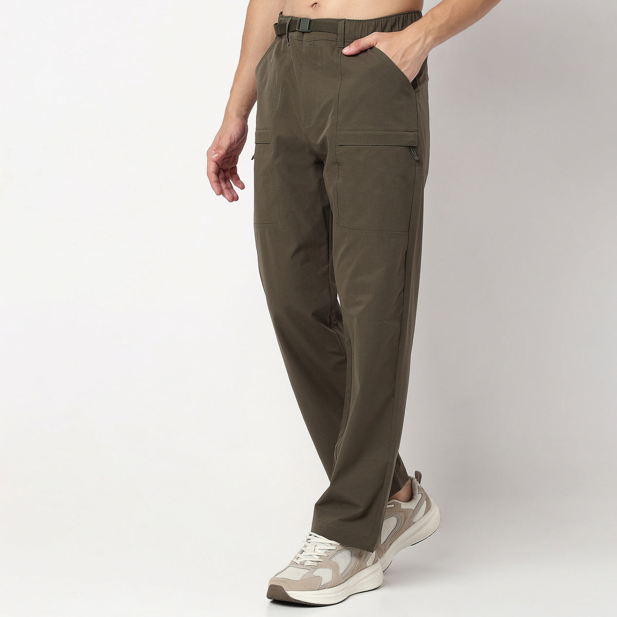 Ankle Length Techno Rip Stop Cargo Pants With Utilitarian Details- Relaxed Fit