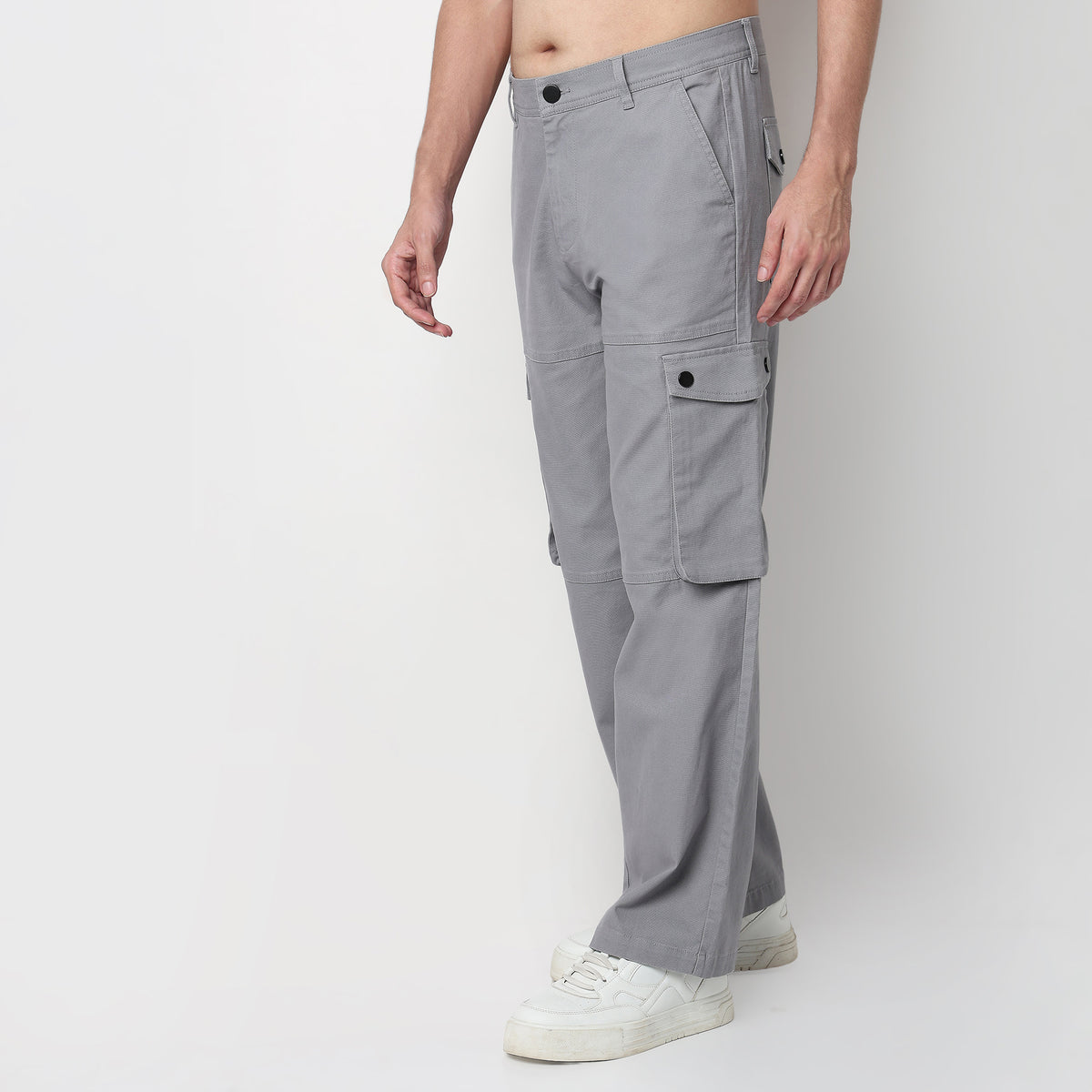 Buy Men Regular Fit Solid Ankle Length Mid Rise Cargos  - Style Union