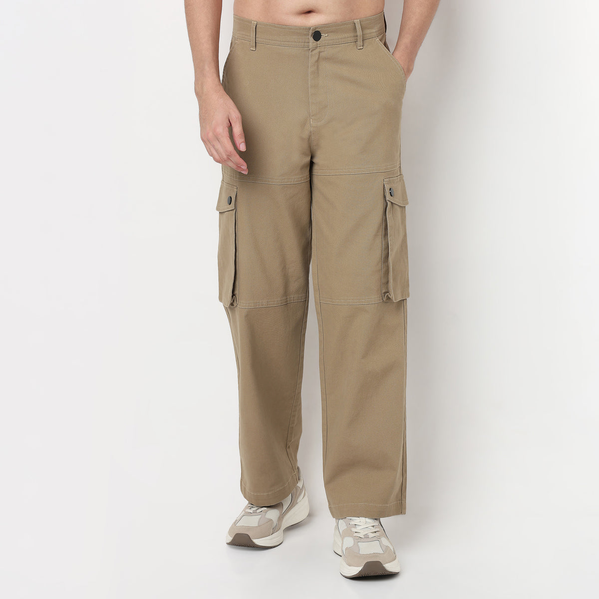 Buy Men Regular Fit Solid Ankle Length Mid Rise Cargos  - Style Union