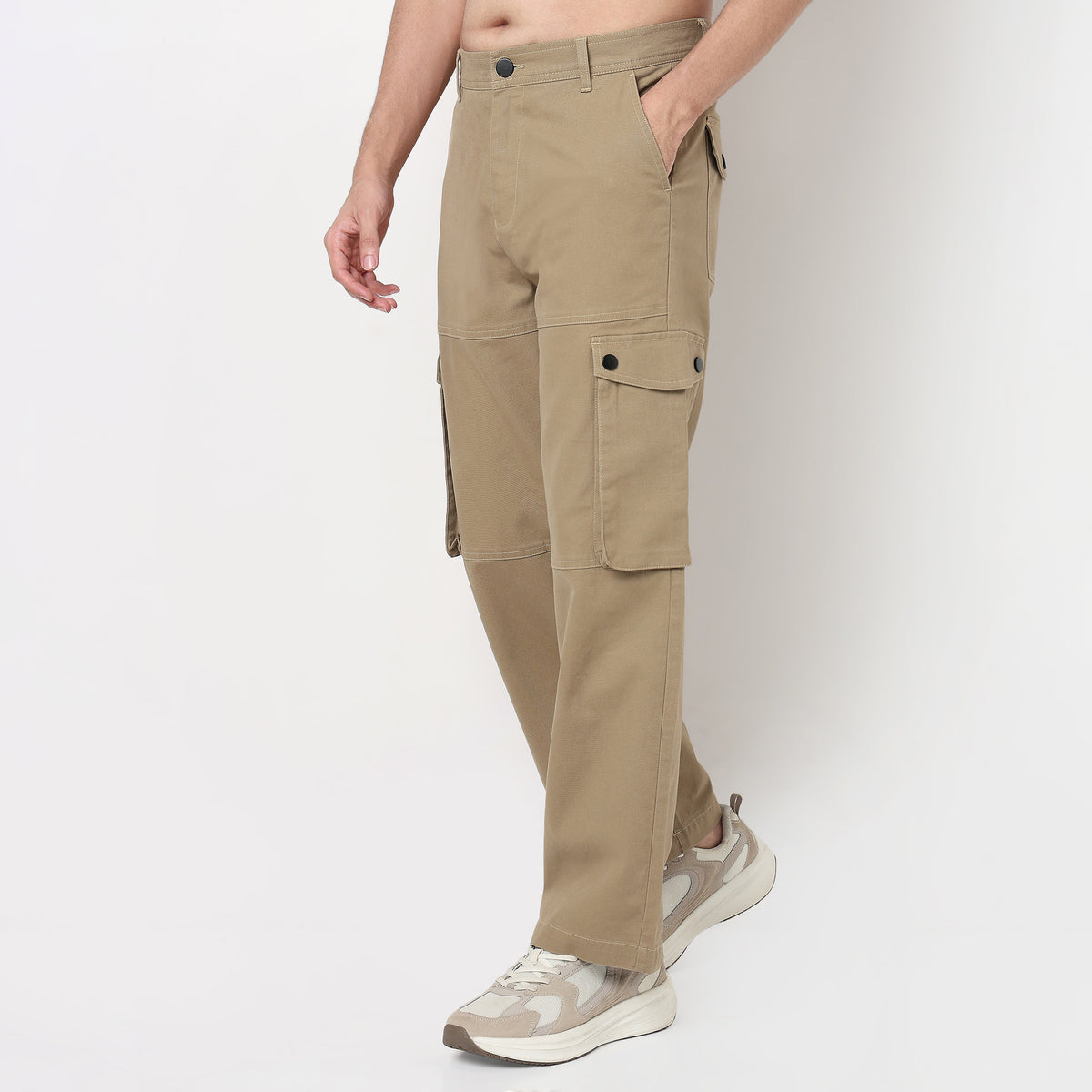 Buy Men Regular Fit Solid Ankle Length Mid Rise Cargos  - Style Union