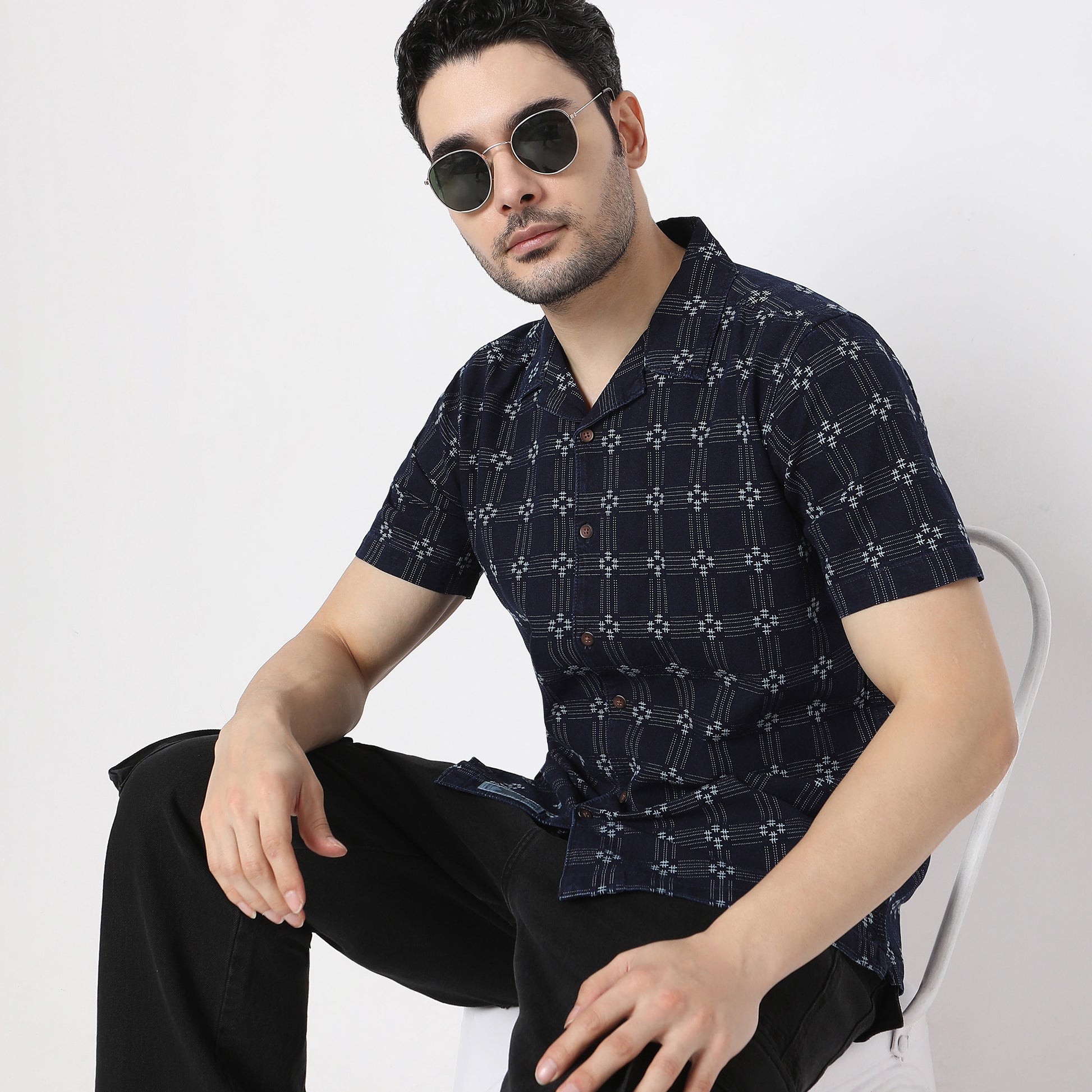 Structured Camp Collar Modern Explorer Mood Half Sleeve Shirt