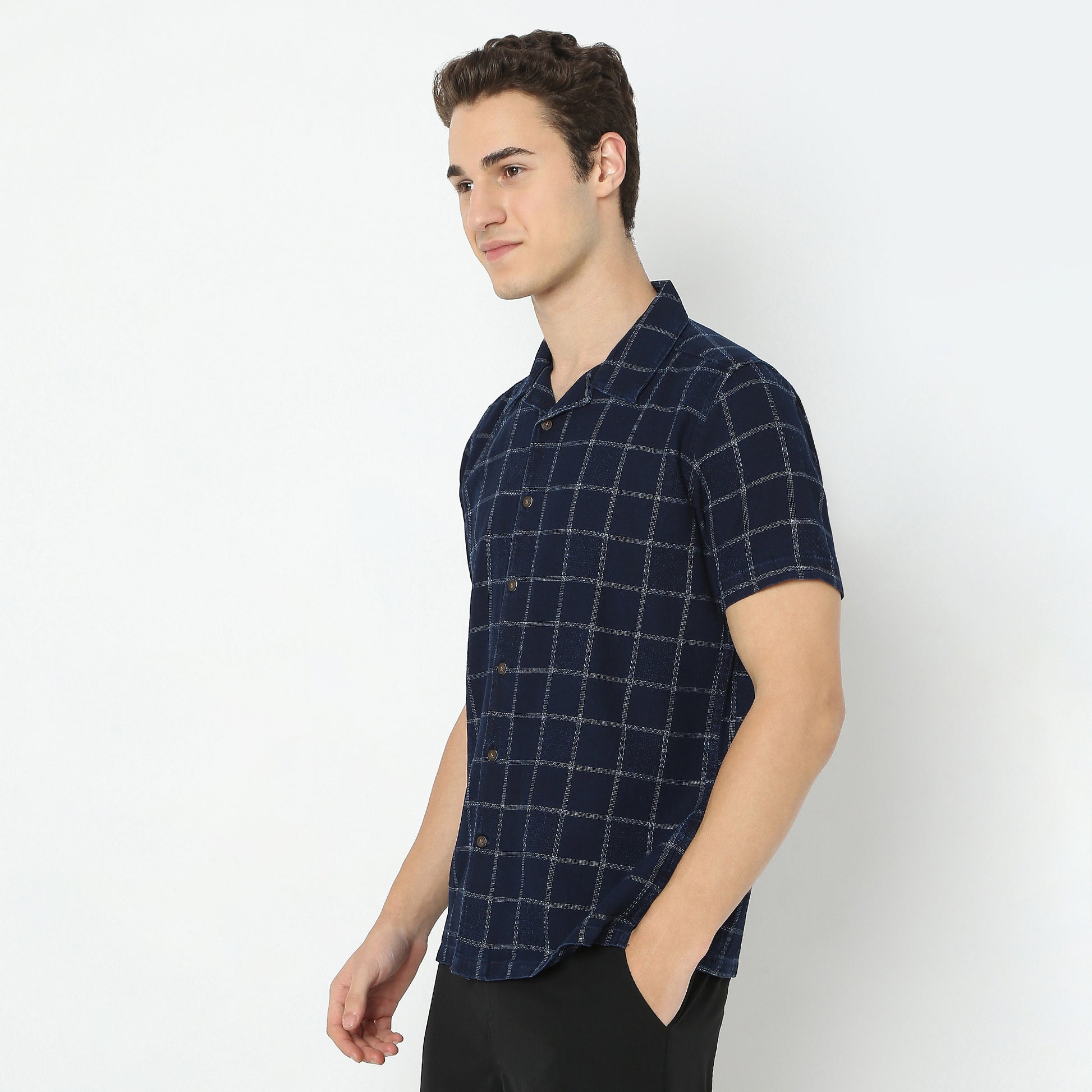 Structured Camp Collar Modern Explorer Mood Half Sleeve Shirt