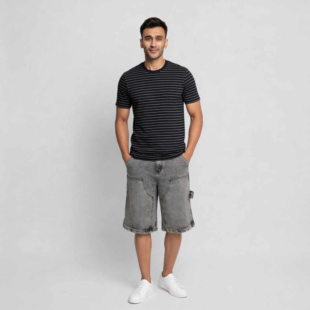 Striped Crew Neck Bae T-Shirt