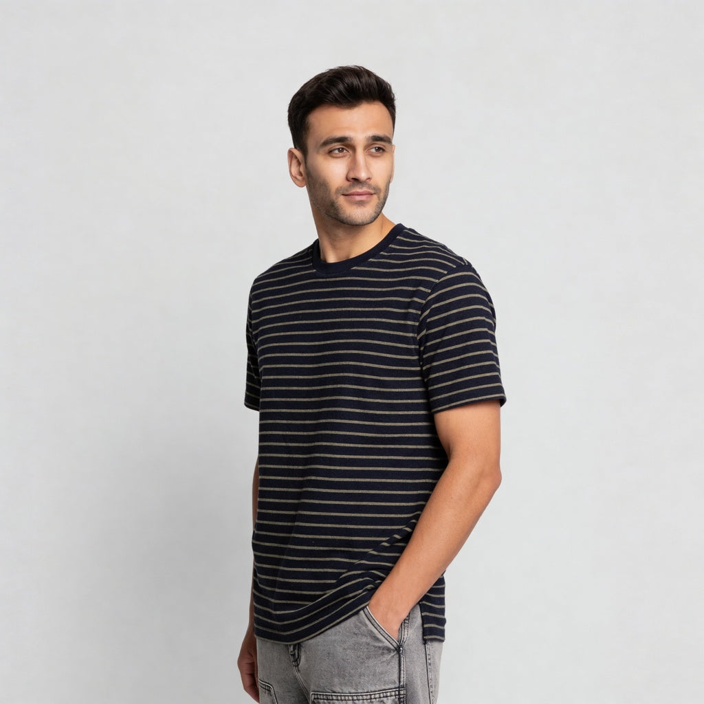 Striped Crew Neck Bae T-Shirt