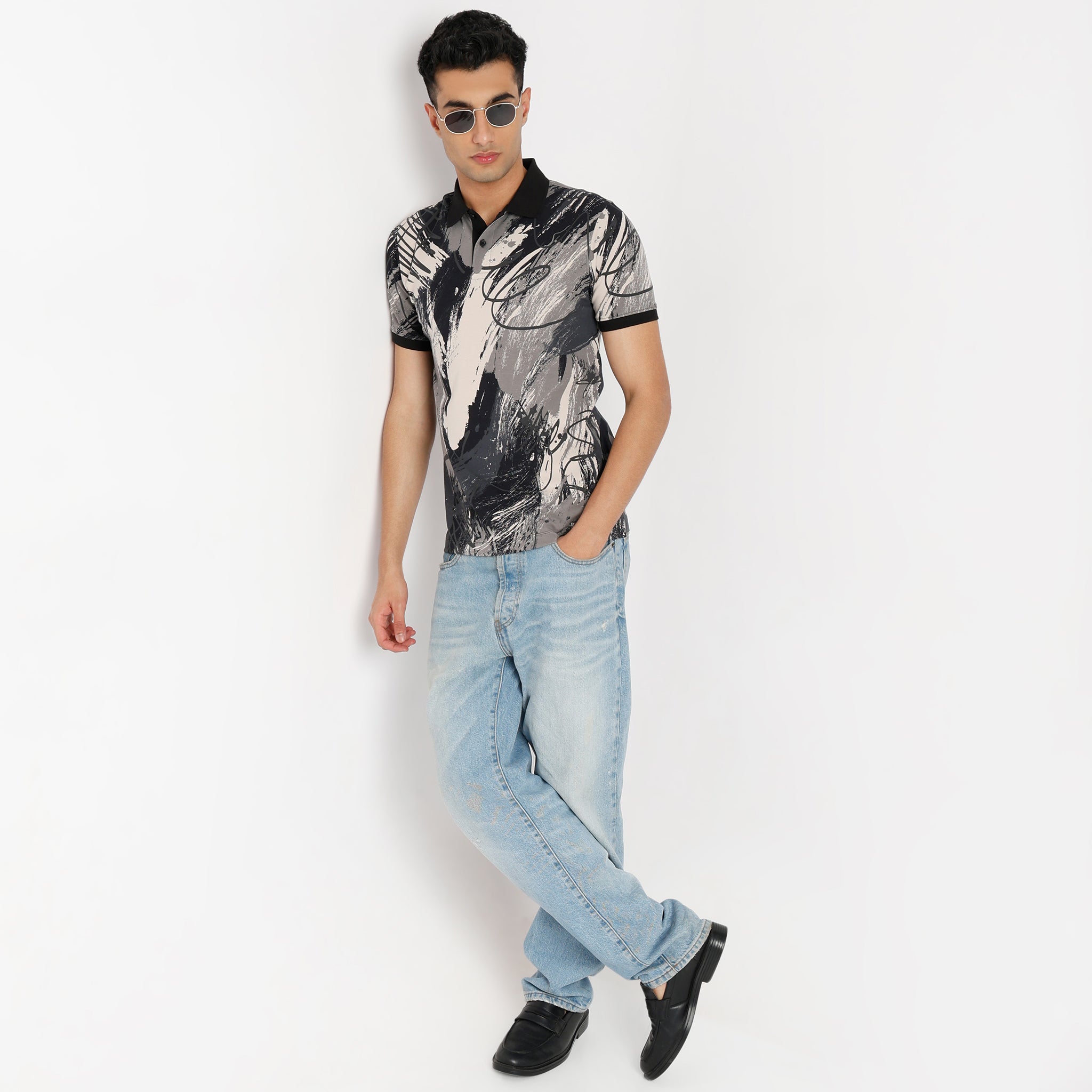Regular Fit All Over Print Regular Length Polo T-Shirt