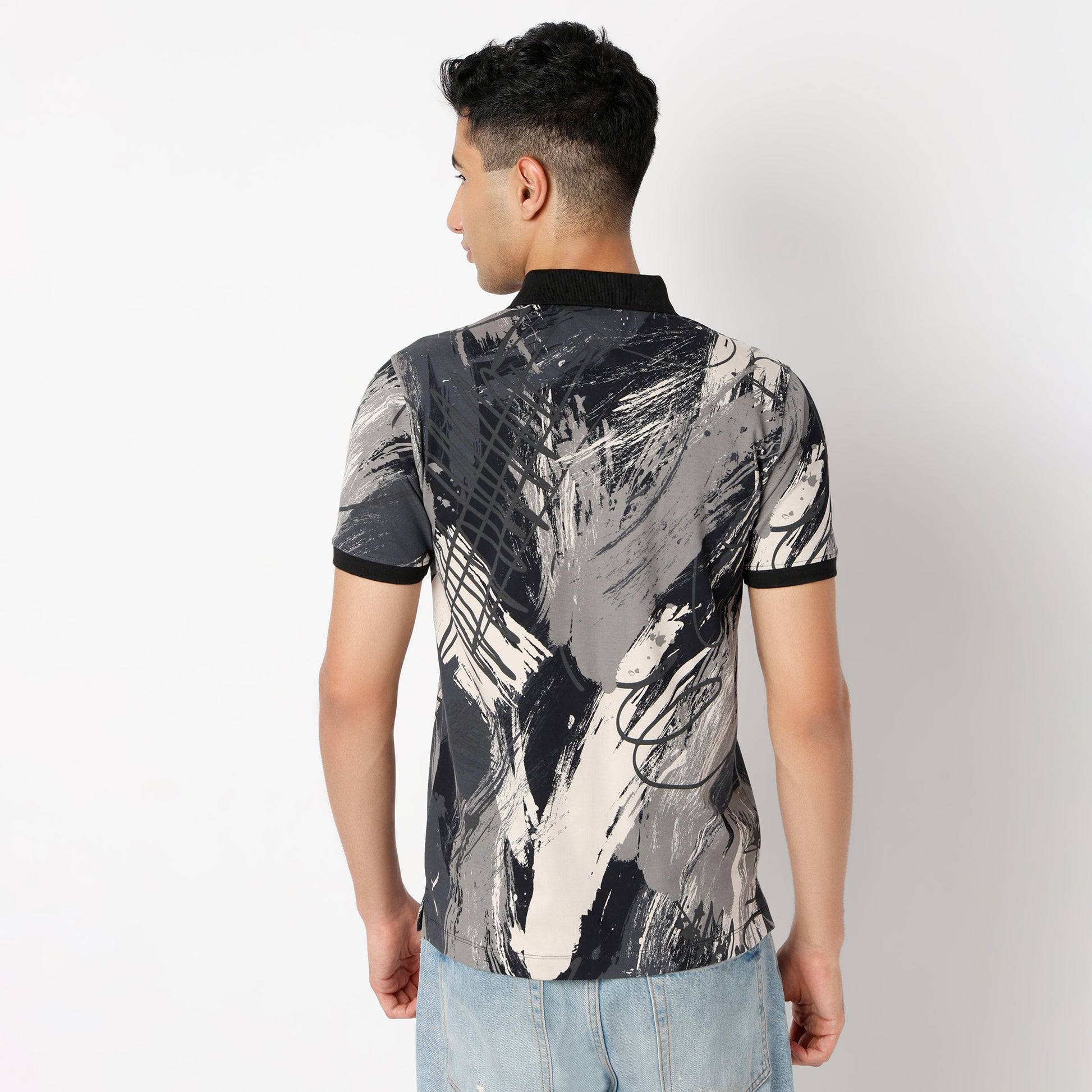 Regular Fit All Over Print Regular Length Polo T-Shirt