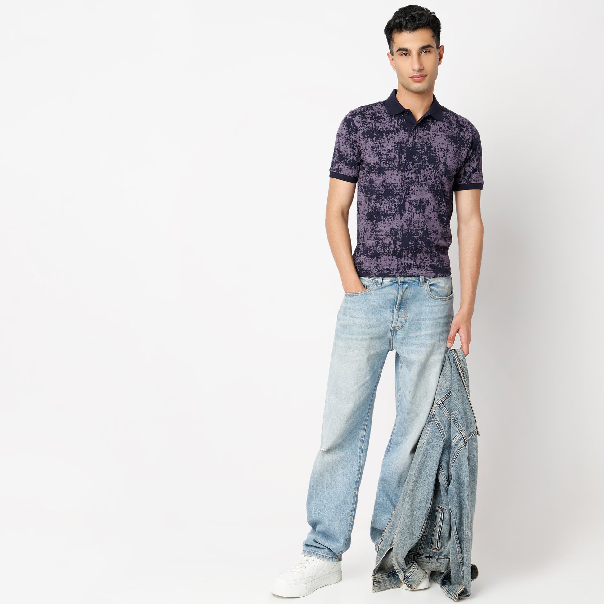 Regular Fit All Over Print Regular Length Polo T-Shirt