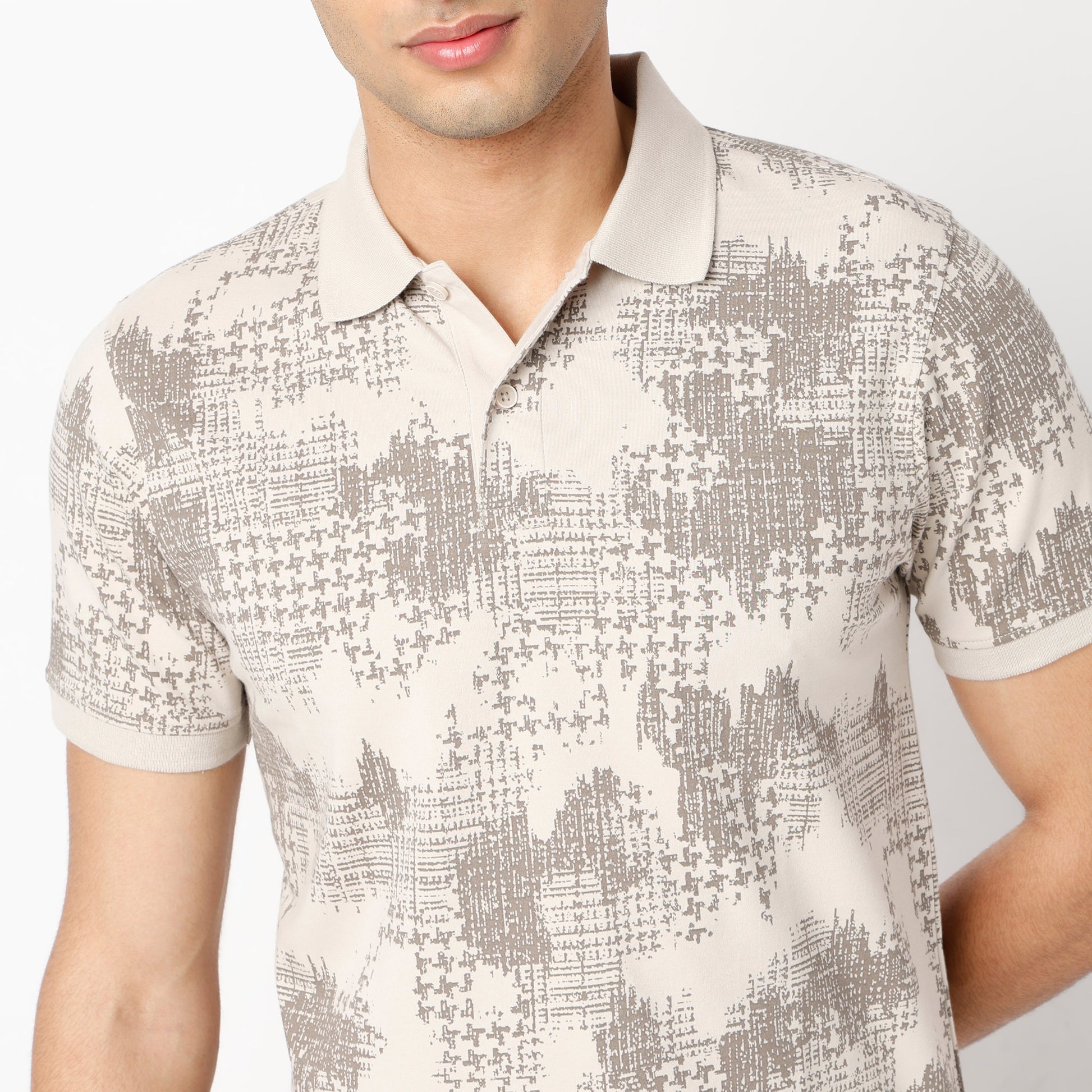 Regular Fit All Over Print Regular Length Polo T-Shirt