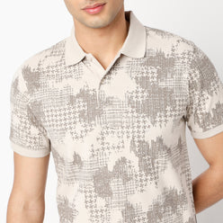 Regular Fit All Over Print Regular Length Polo T-Shirt