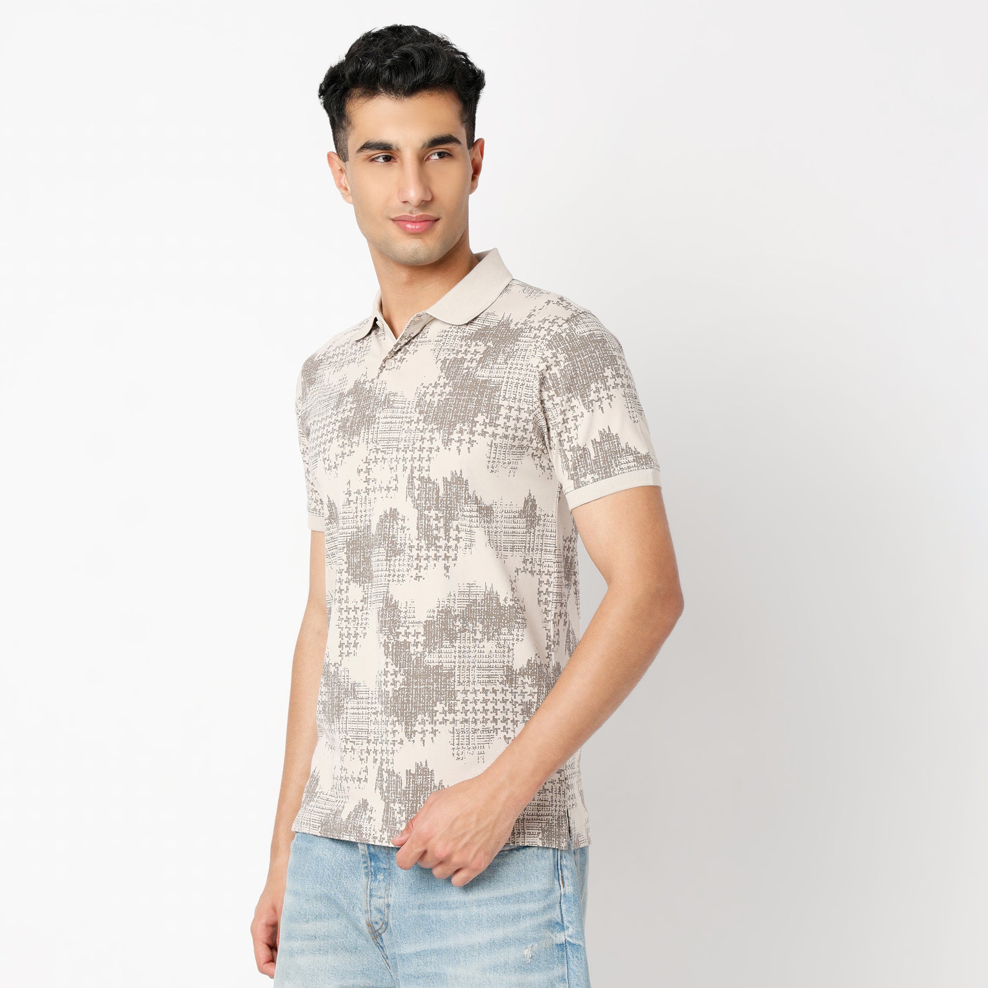 Regular Fit All Over Print Regular Length Polo T-Shirt
