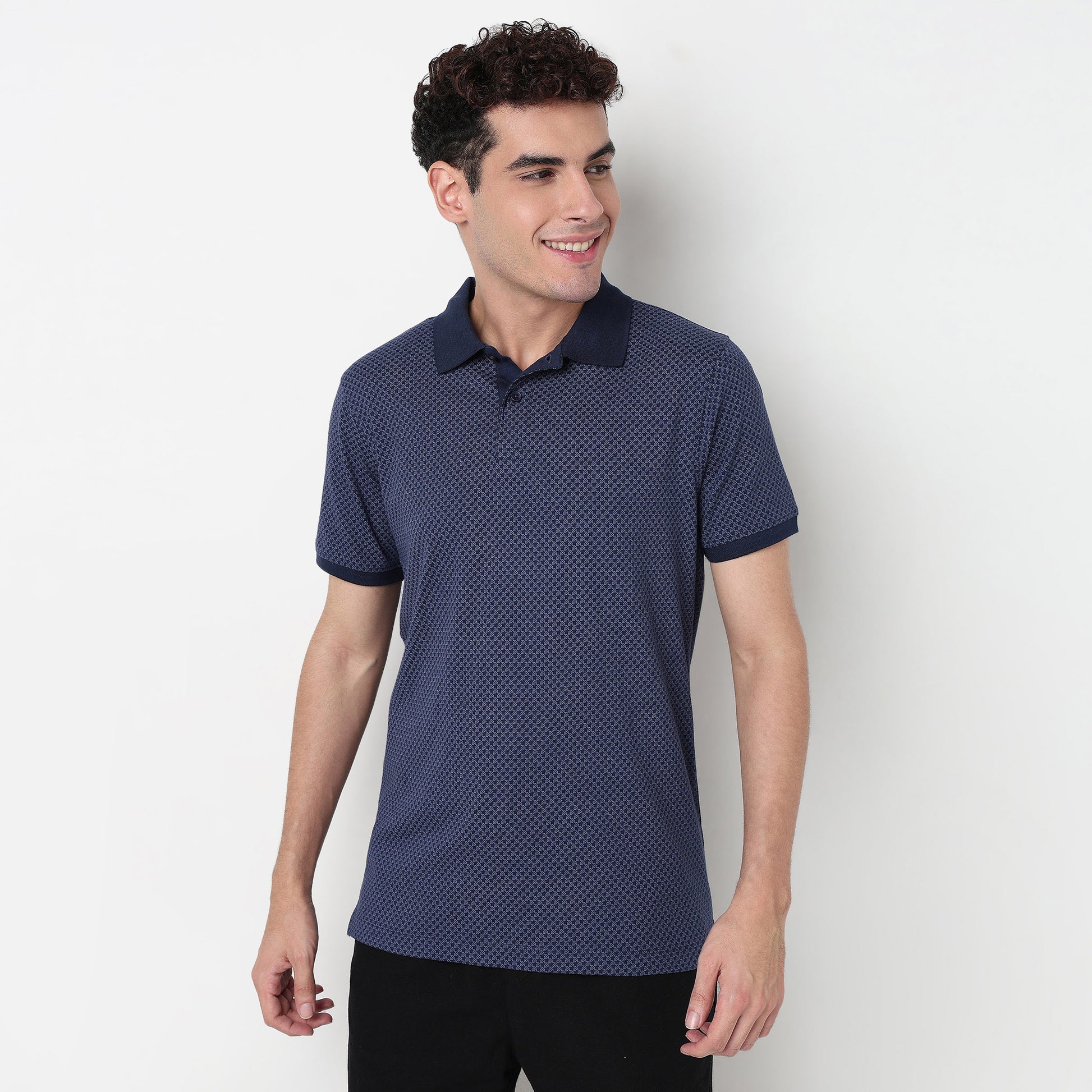 Buy Men Regular Fit All Over Print Half Sleeve Polo T-Shirt  - Style Union