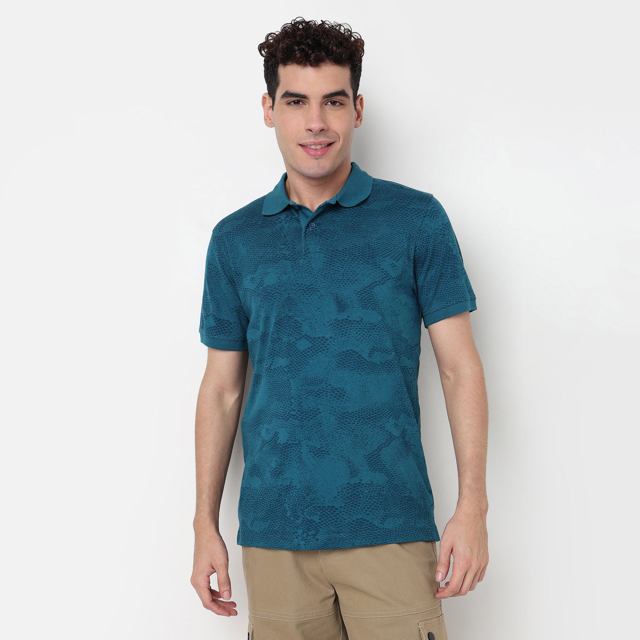 Buy Men Regular Fit All Over Print Half Sleeve Polo T-Shirt  - Style Union
