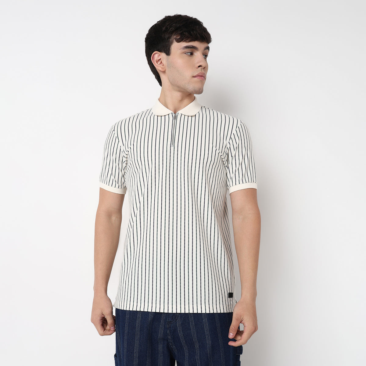 Striped Aviator Polo T Shirt
