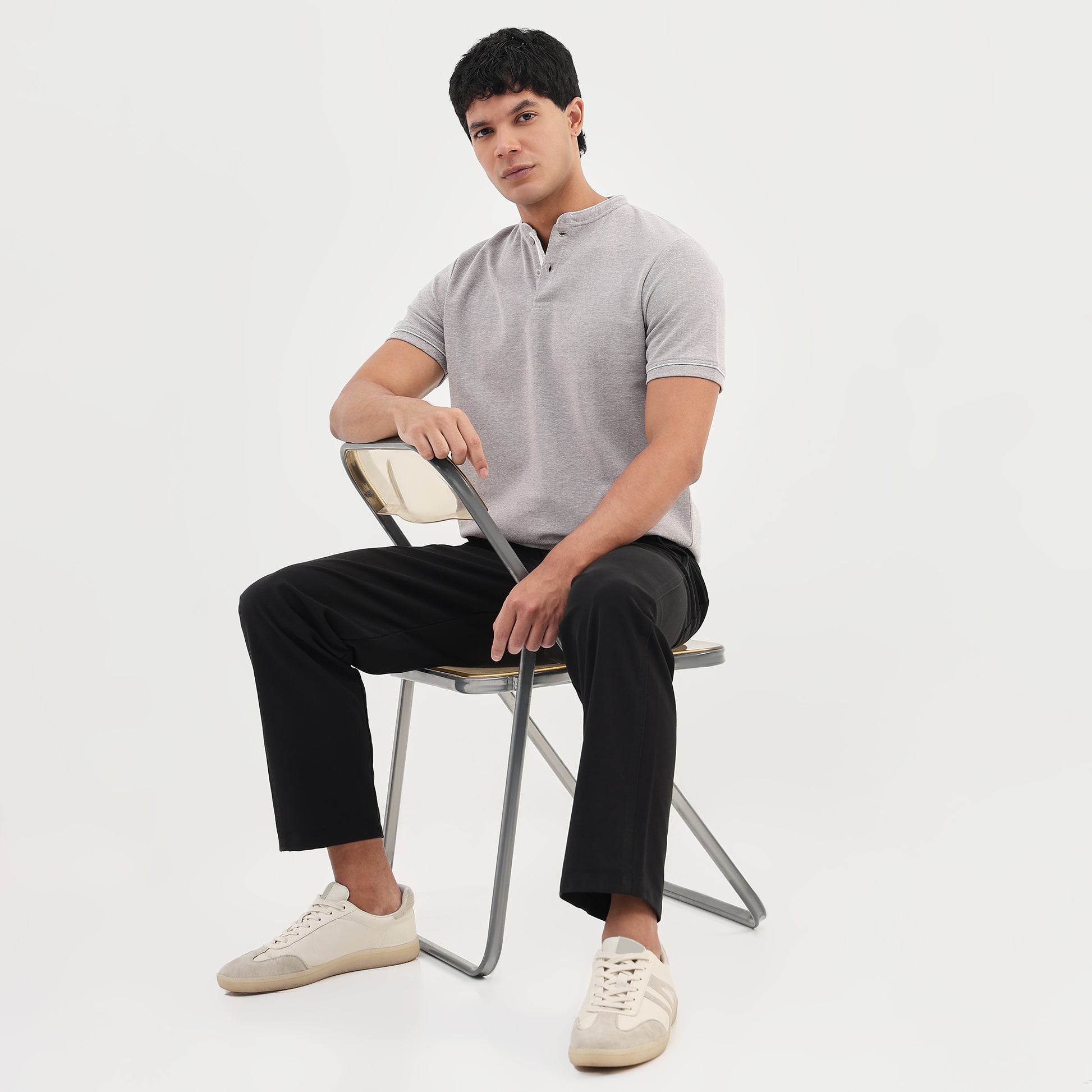 Solid Crew Neck Moto T-Shirt