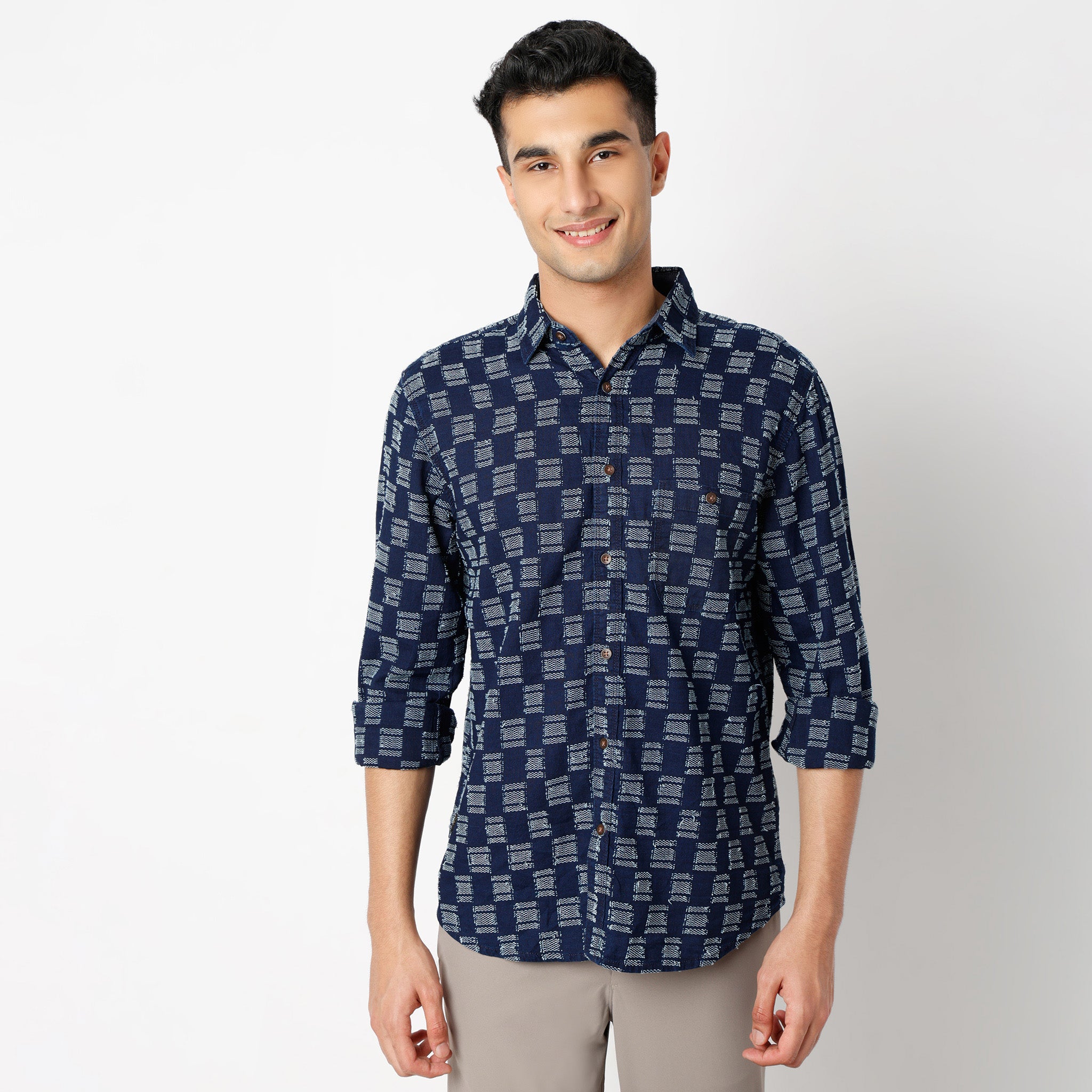 Regular Fit Checkered Regular Length Shirt