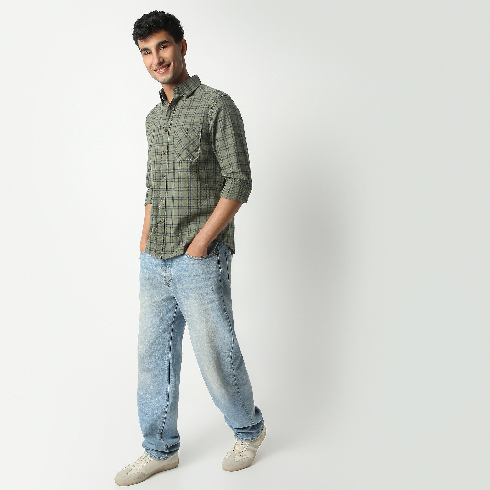 Regular Fit Checkered Shirt Collar Regular Length Shirt