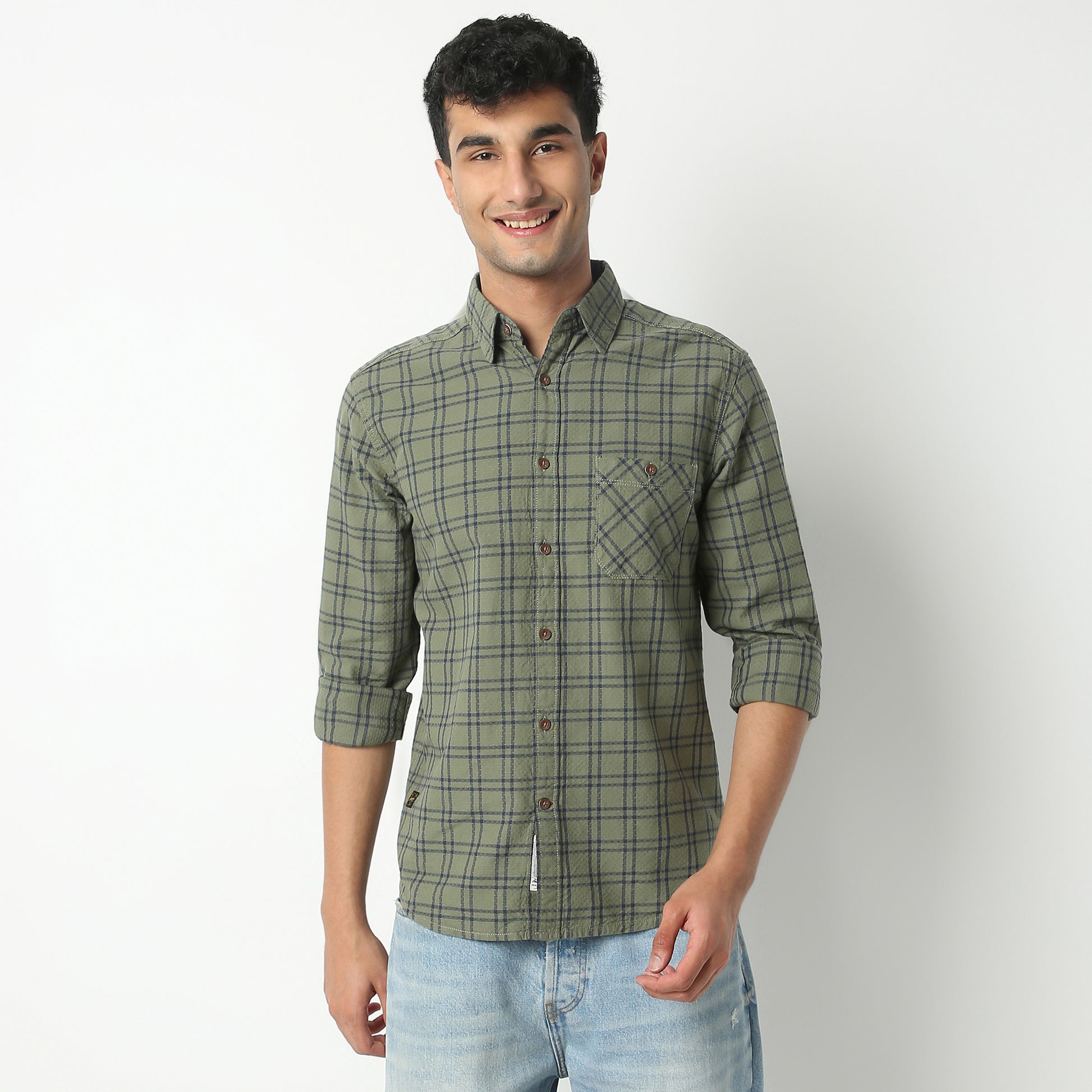 Regular Fit Checkered Shirt Collar Regular Length Shirt