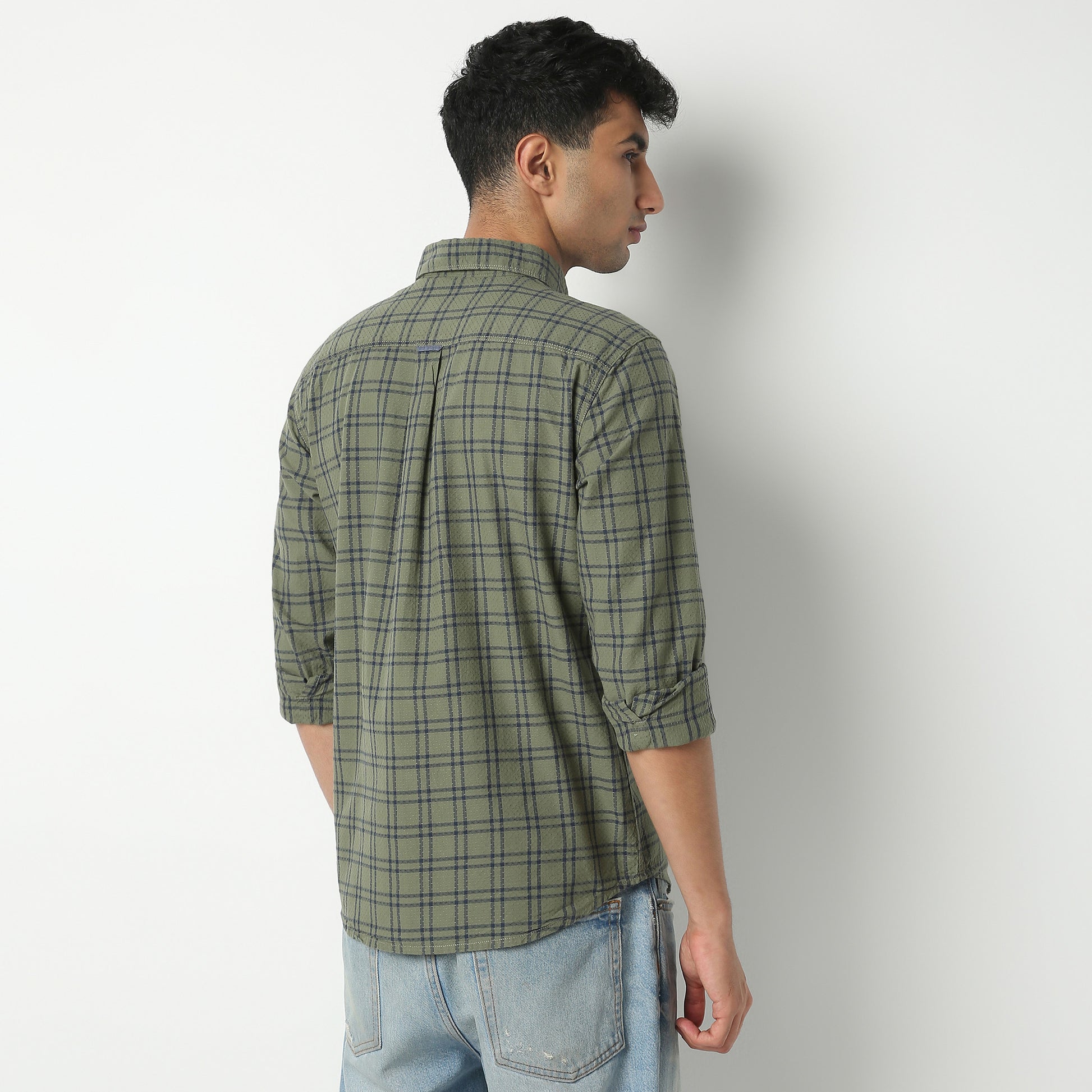 Regular Fit Checkered Shirt Collar Regular Length Shirt