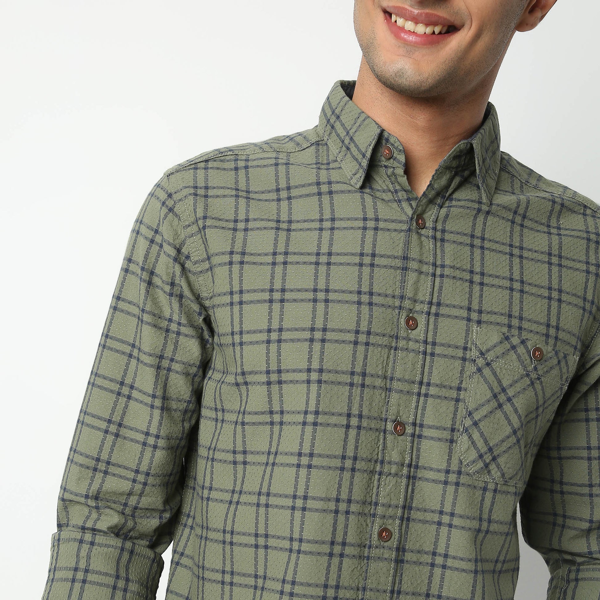 Regular Fit Checkered Shirt Collar Regular Length Shirt