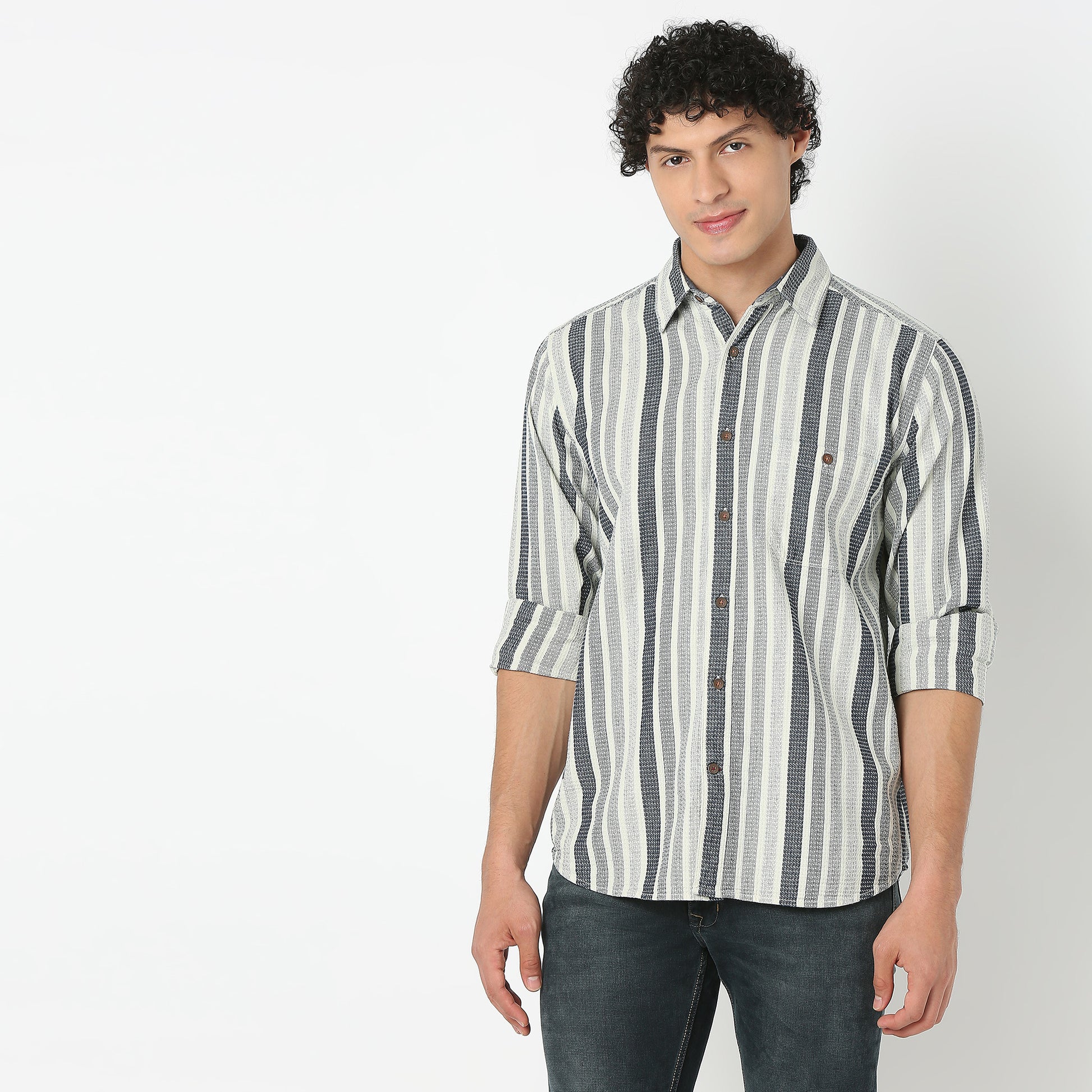Striped Collar Full Sleeve Shirt