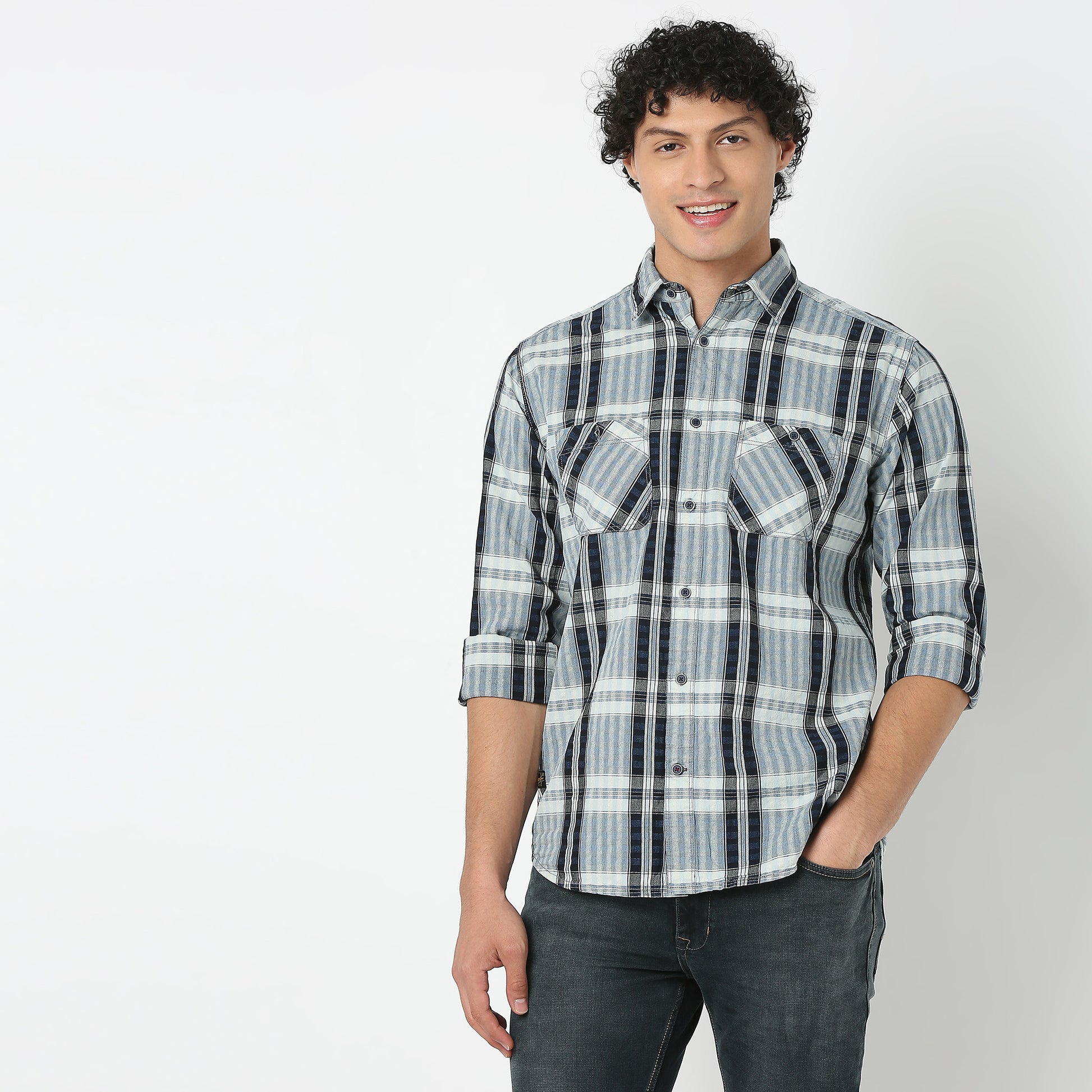 Collar Full Sleeve Checkered Shirt