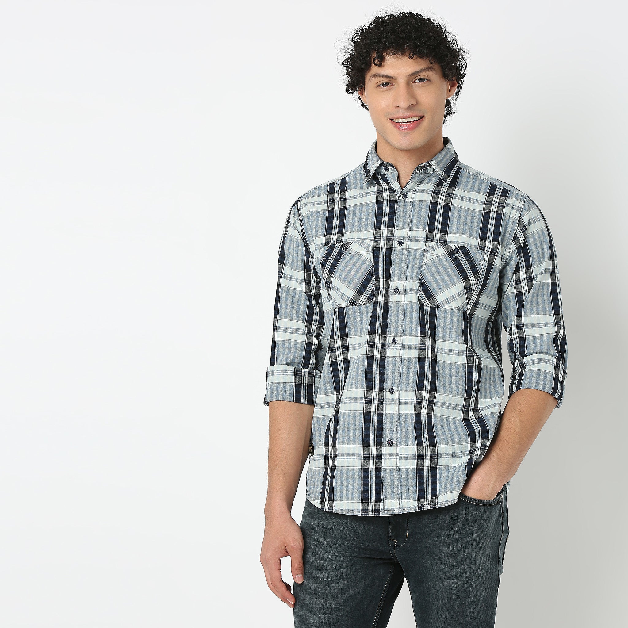 Collar Full Sleeve Checkered Shirt