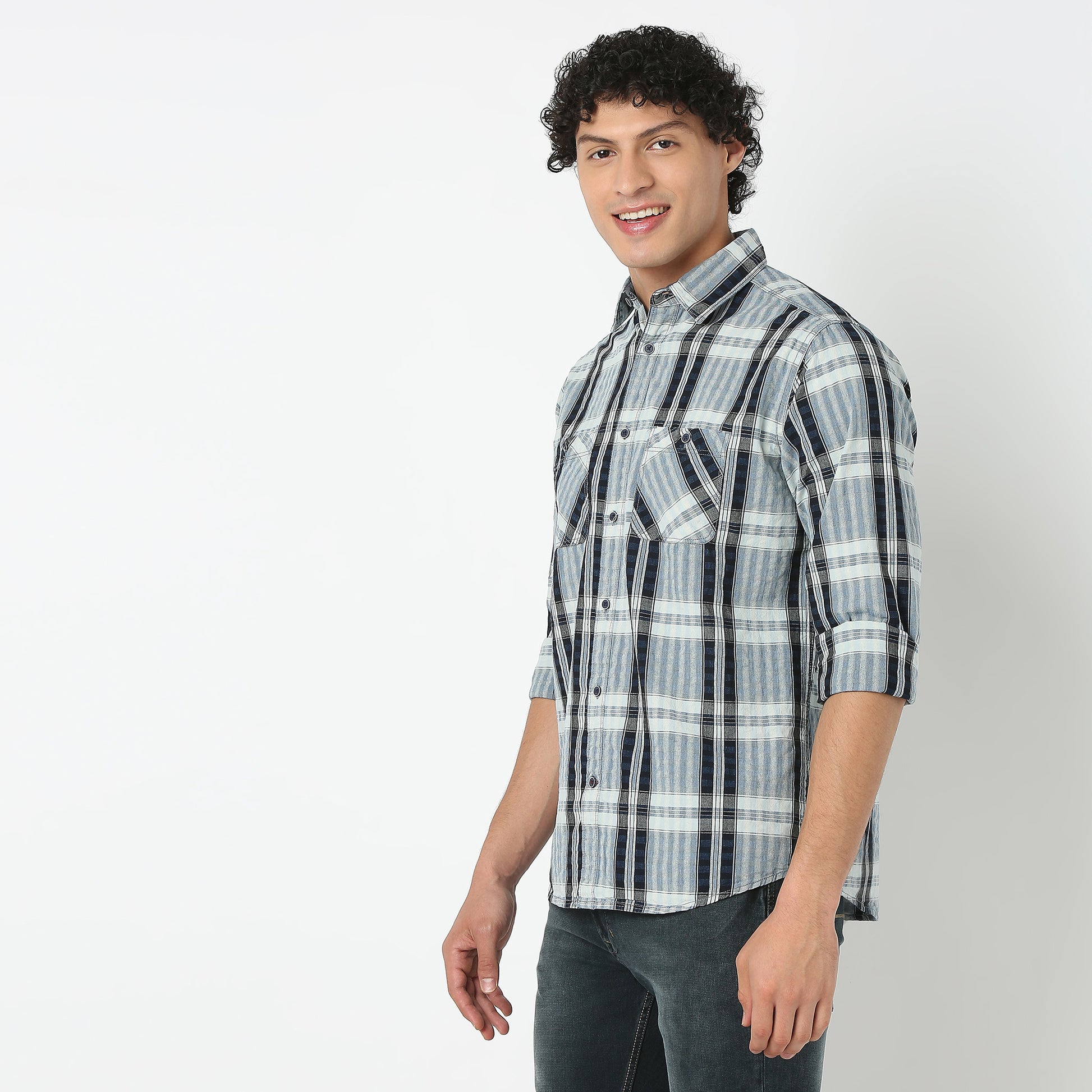 Collar Full Sleeve Checkered Shirt