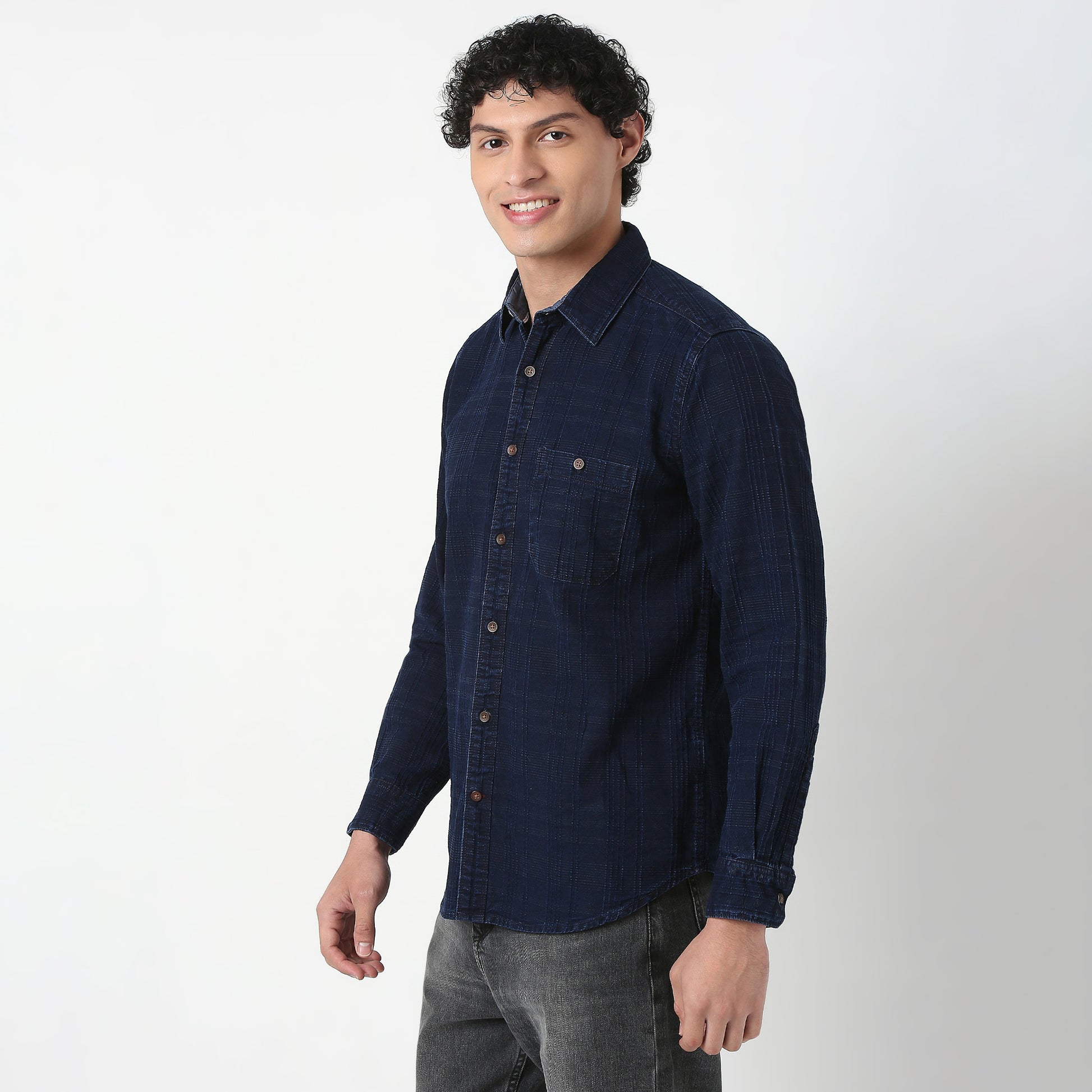 Regular Fit Indigo Check Shirt