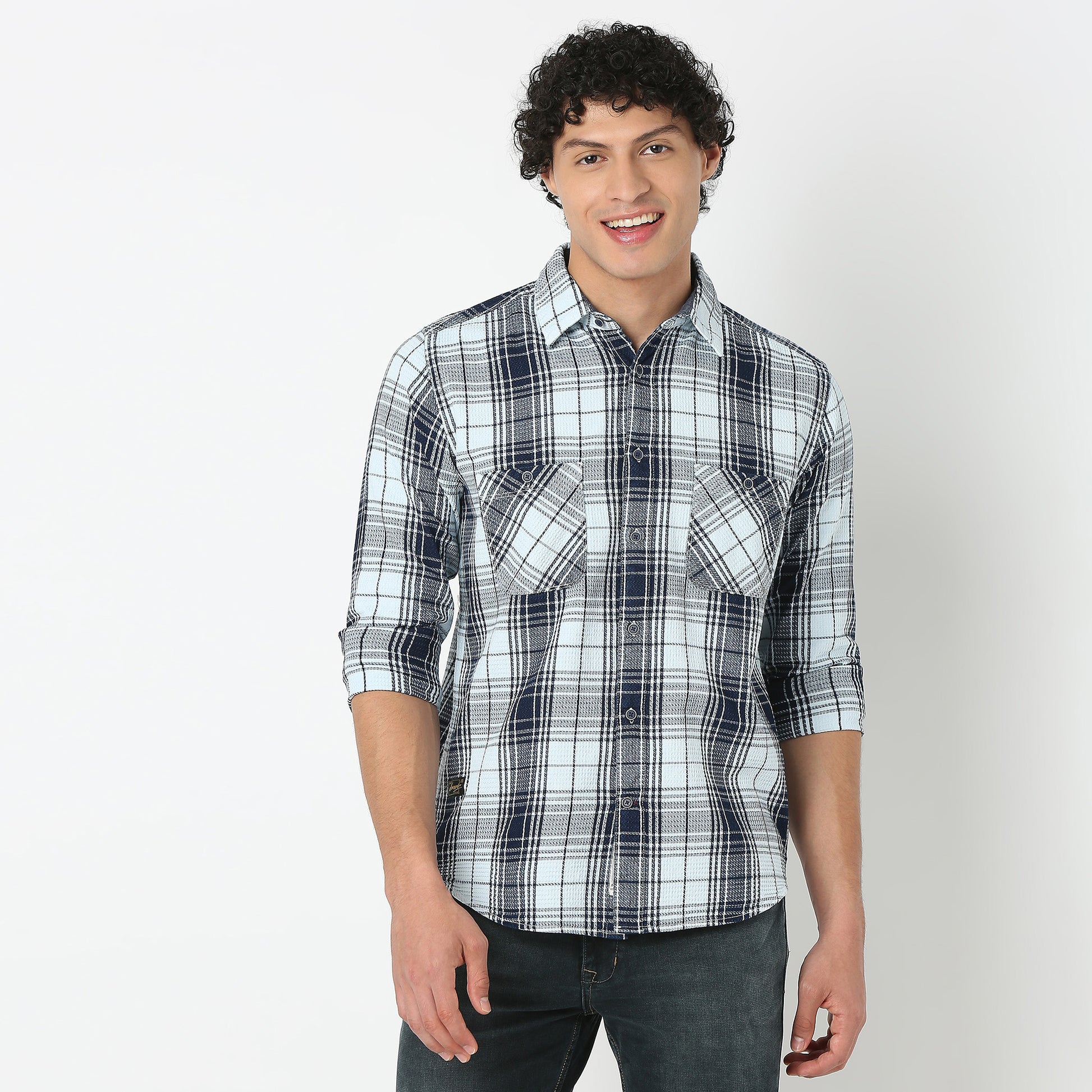 Collar Full Sleeve Checkered Shirt