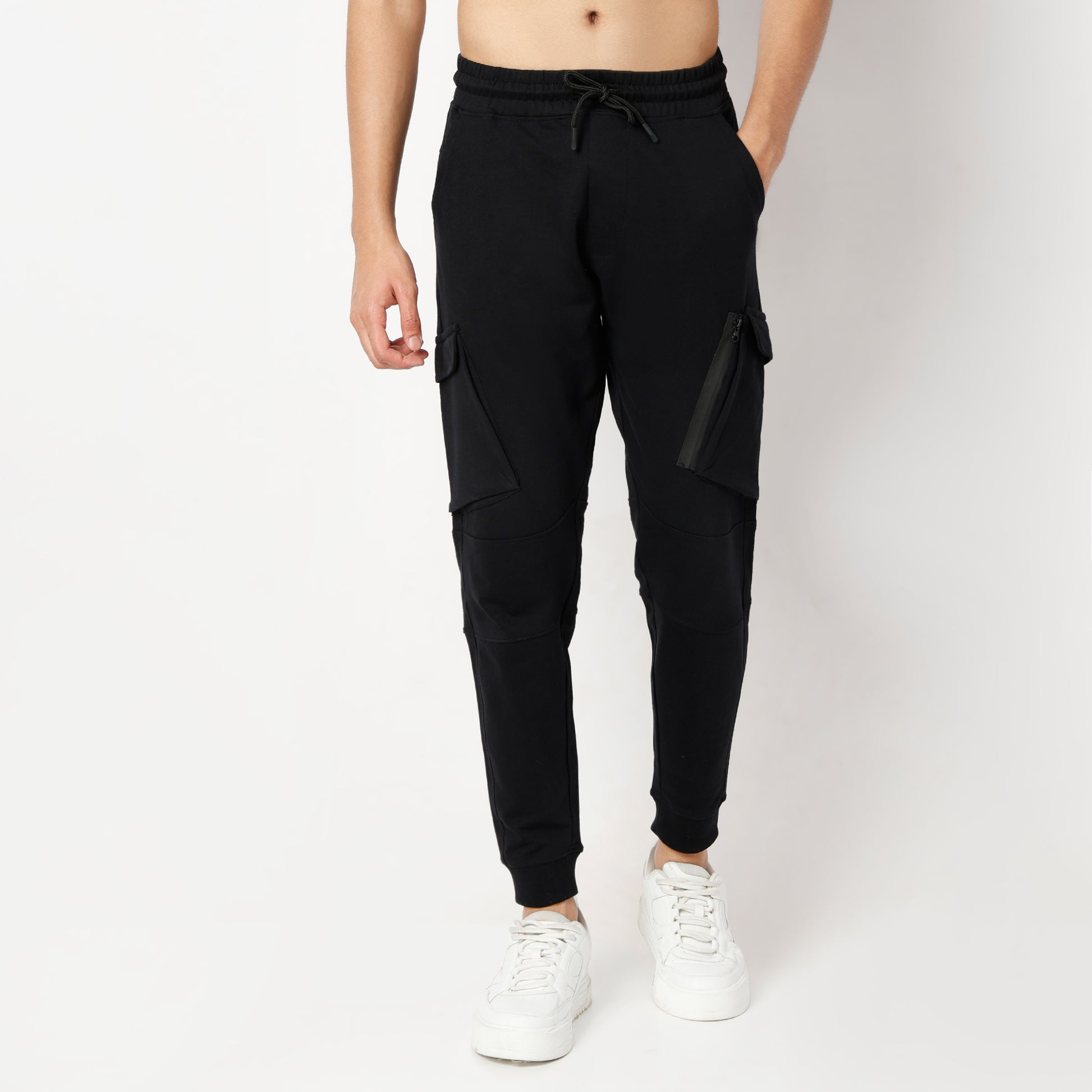 Regular Fit Solid Mid Rise Joggers