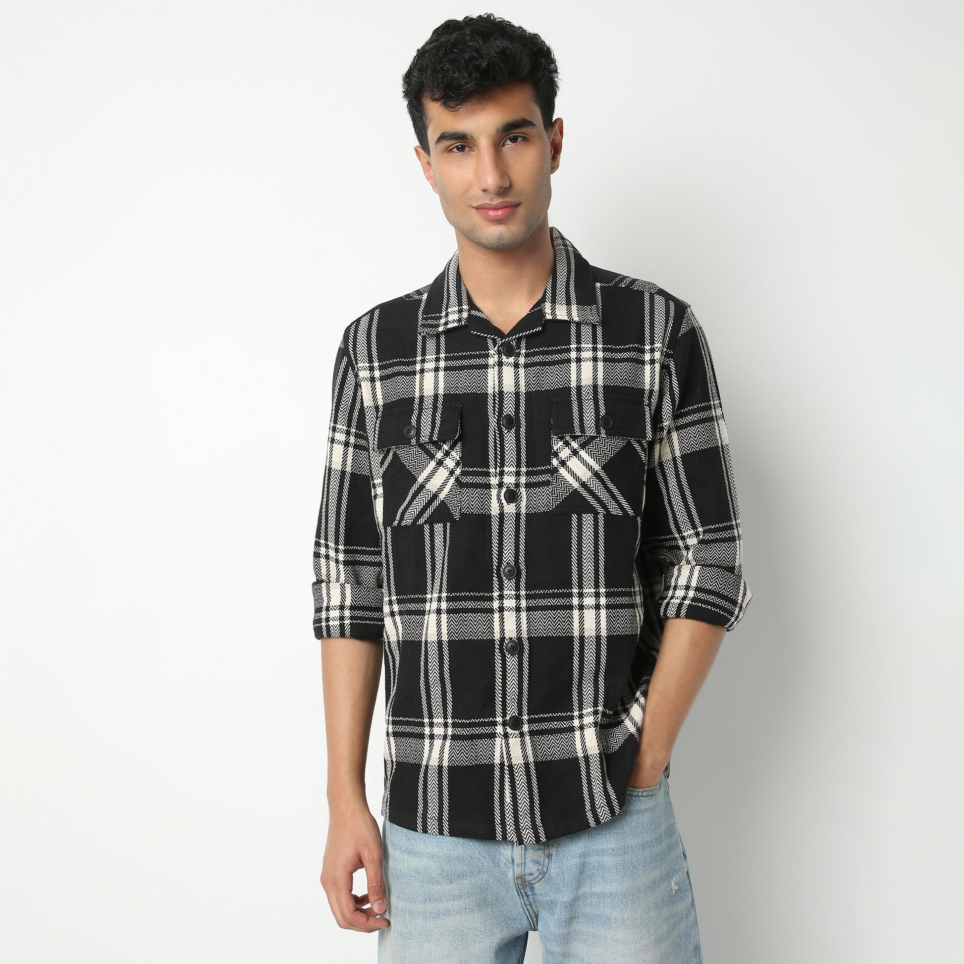 Regular Fit Checkered Shirt Collar Shirt
