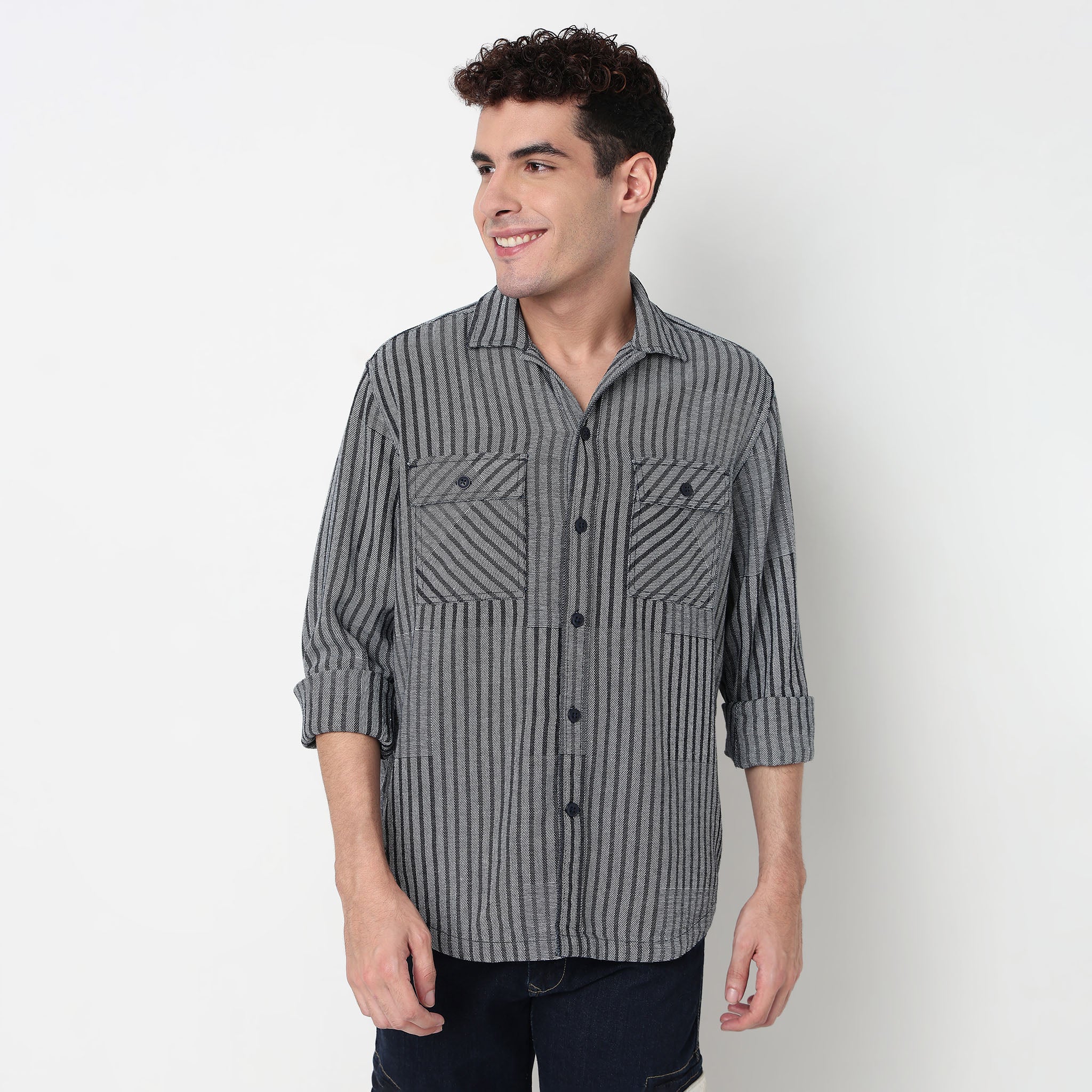 Buy Men Oversize Striped Full Sleeve Shirt  - Style Union