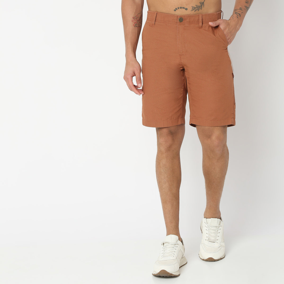 Regular Fit Solid Mid Rise Shorts