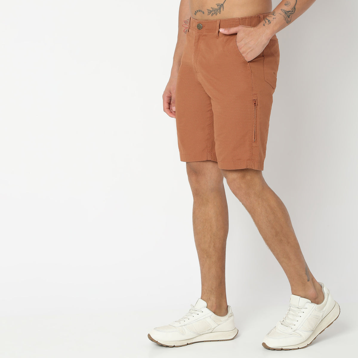 Regular Fit Solid Mid Rise Shorts