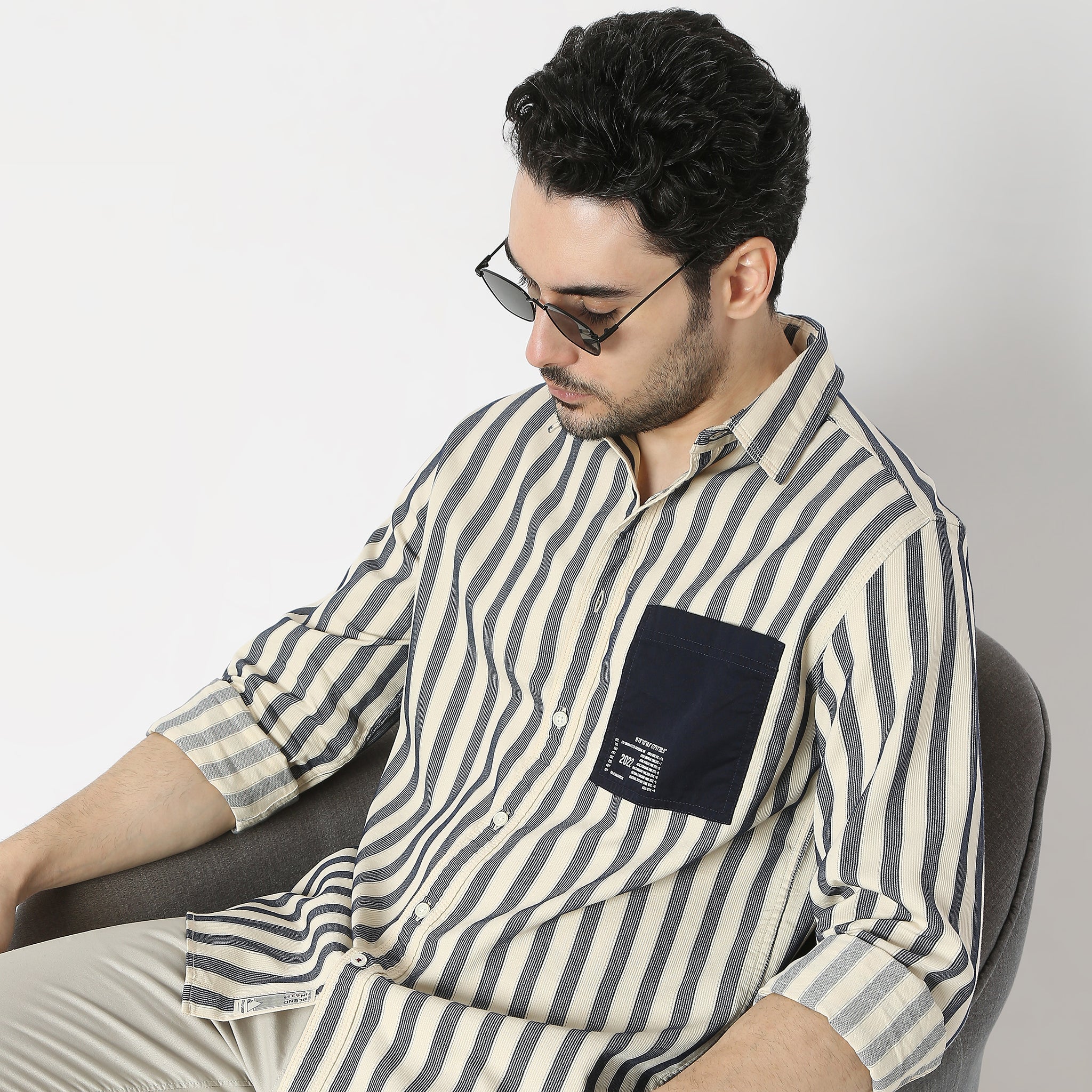 Regular Fit Striped Shirt Collar Regular Length Shirt