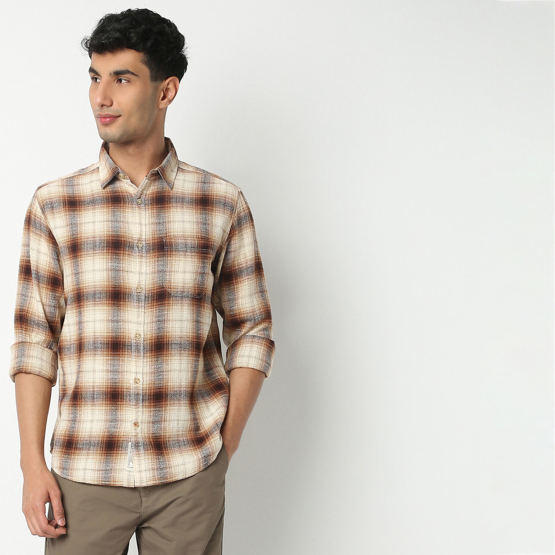 Regular Fit Checkered Shirt Collar Regular Length Shirt