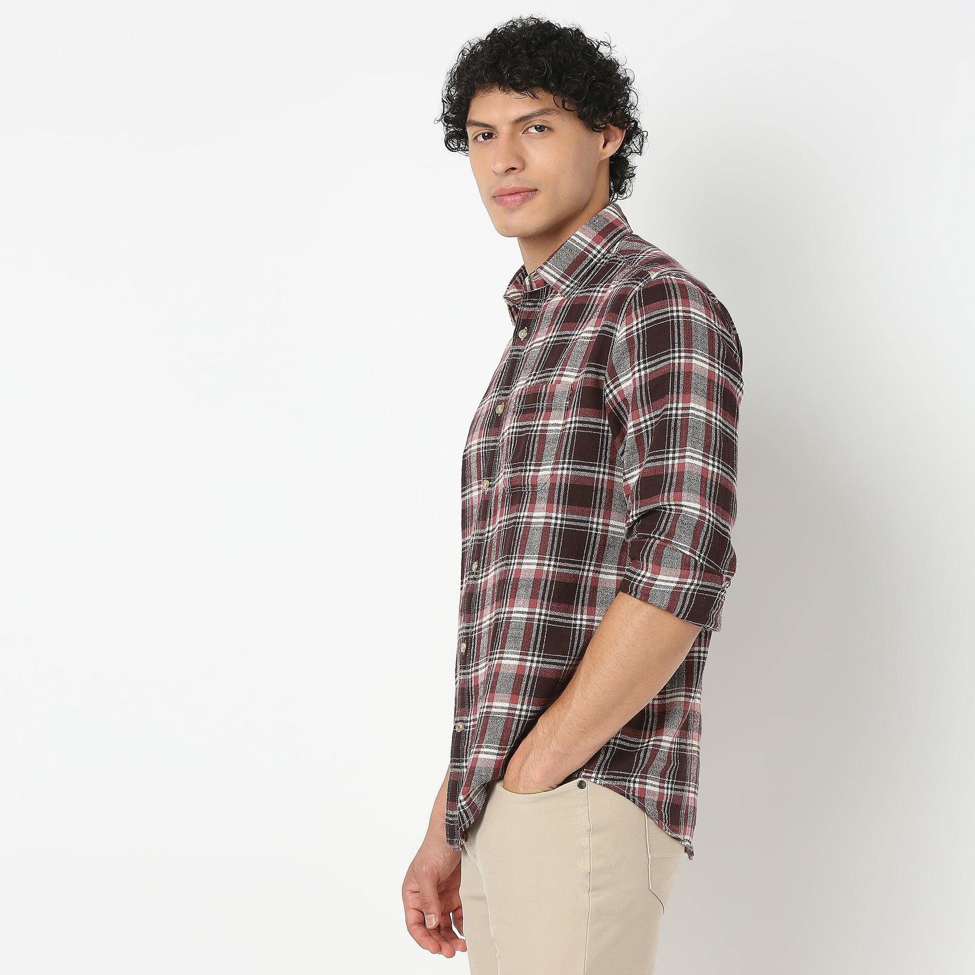 Regular Fit Checkered Shirt Collar Regular Length Shirt