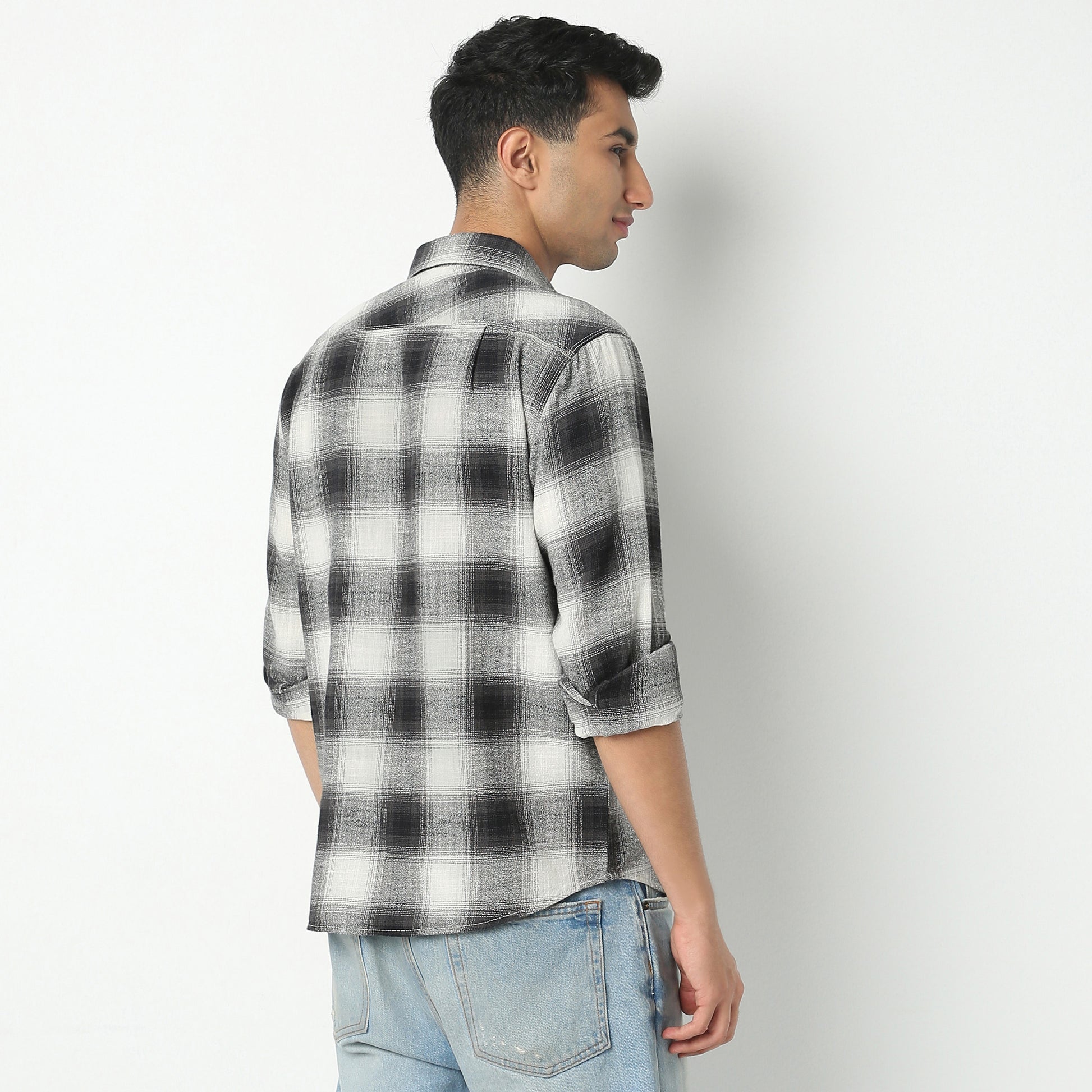 Regular Fit Checkered Shirt Collar Regular Length Shirt