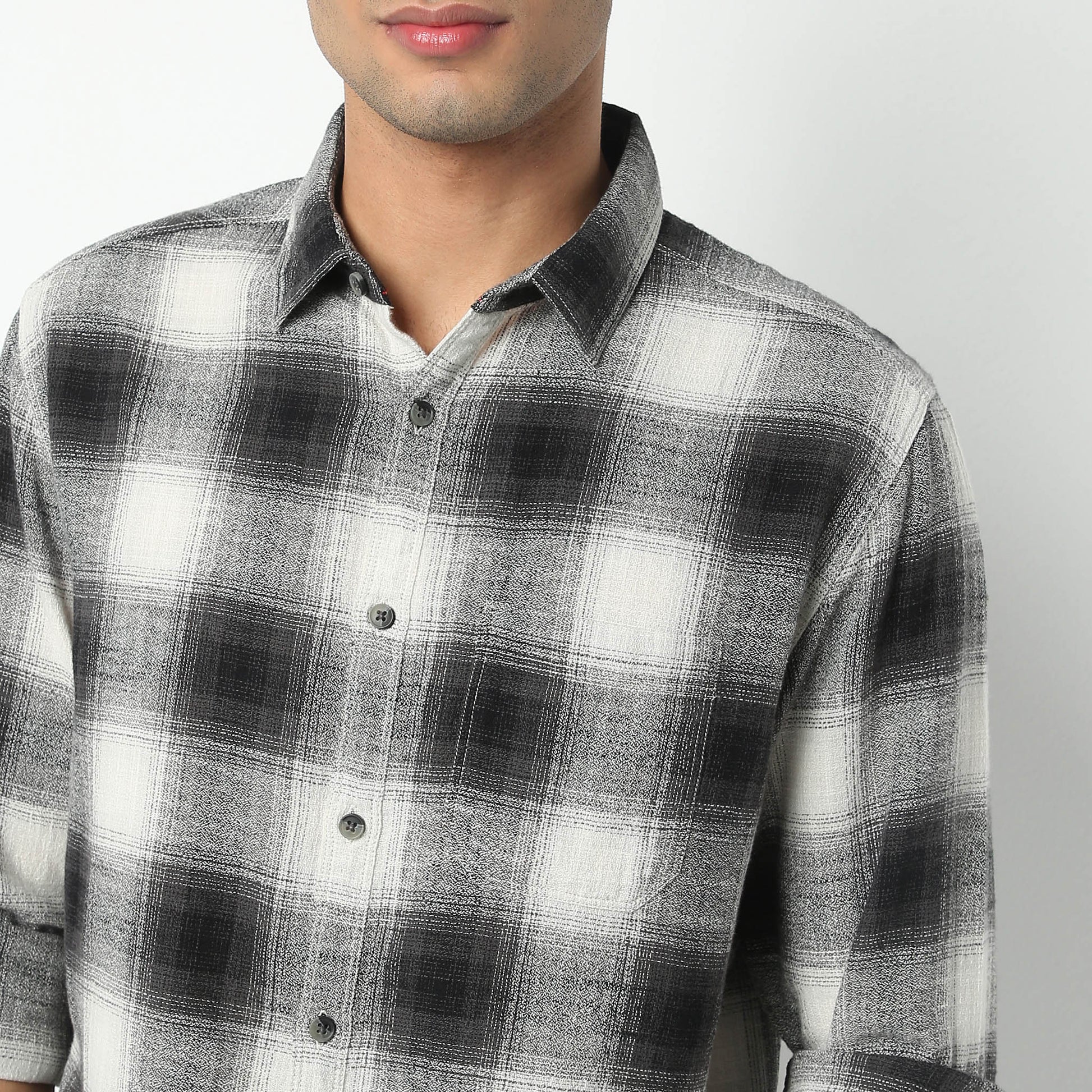 Regular Fit Checkered Shirt Collar Regular Length Shirt