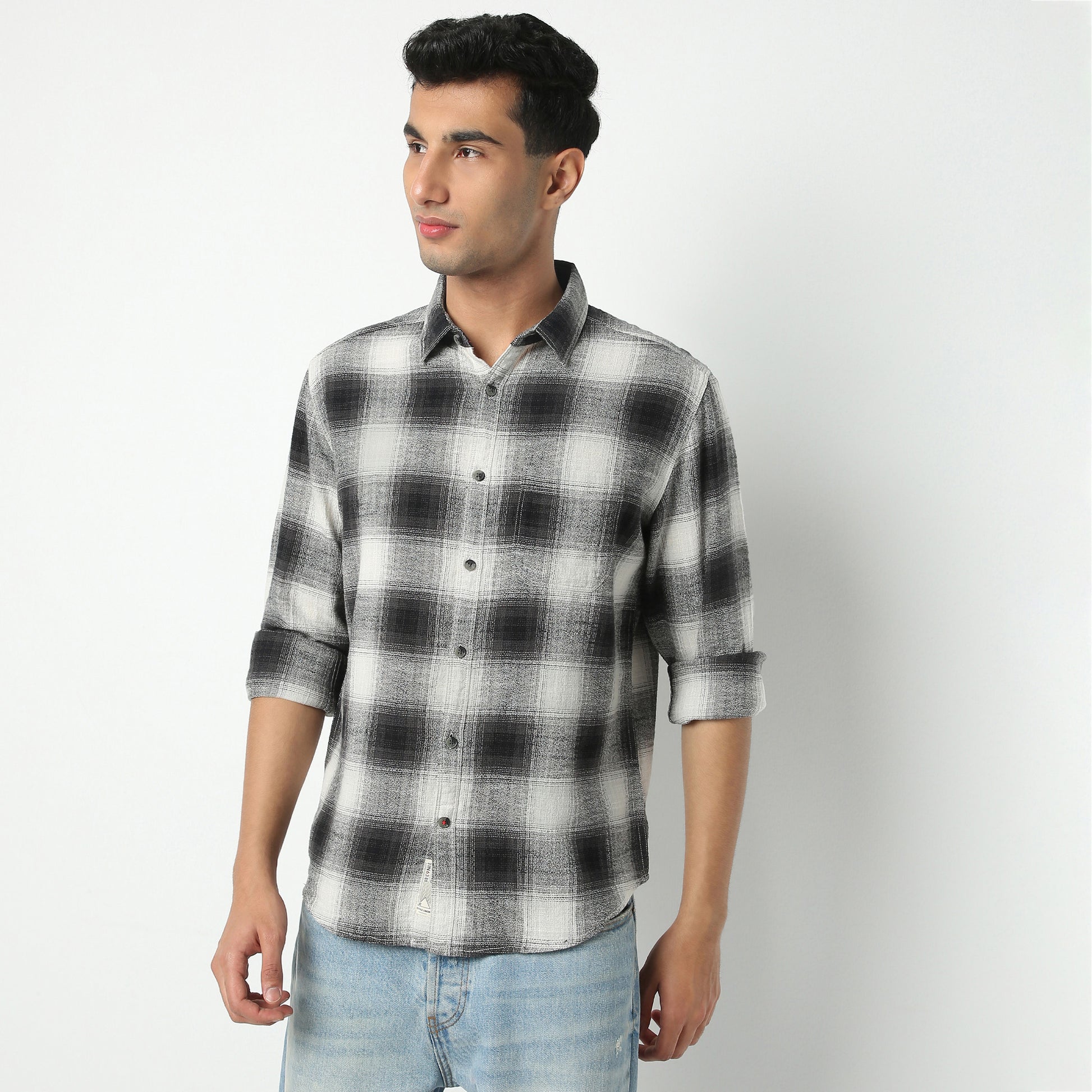 Regular Fit Checkered Shirt Collar Regular Length Shirt