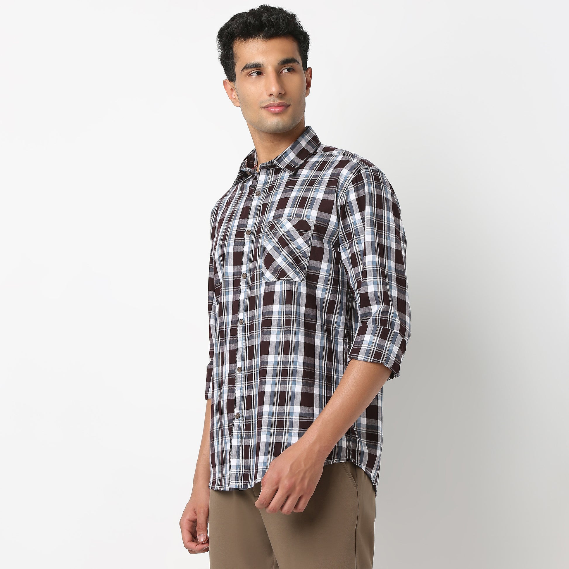 Regular Fit Checkered Shirt Collar Shirt