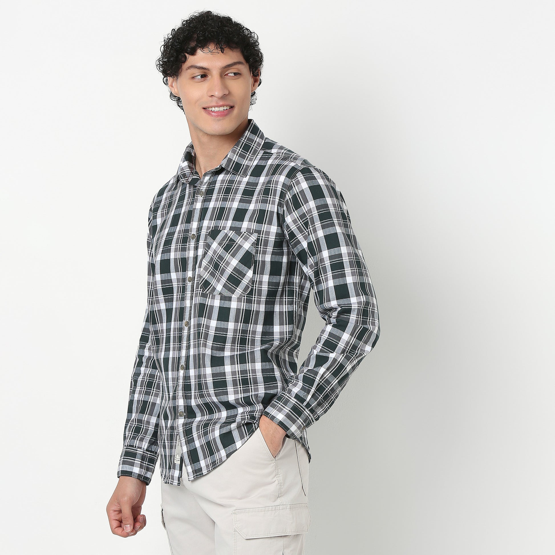 Regular Fit Checkered Shirt Collar Shirt