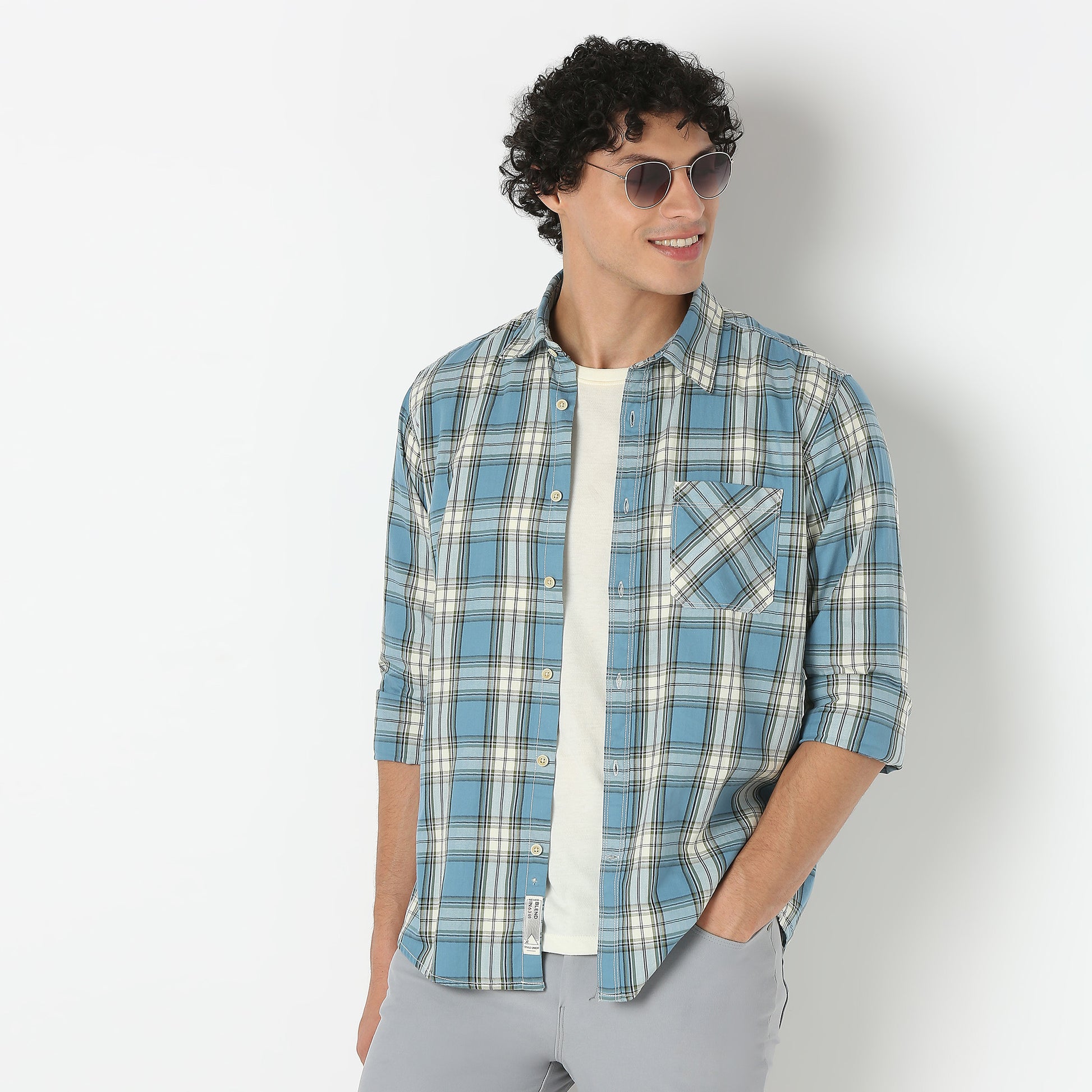 Regular Fit Checkered Shirt Collar Shirt