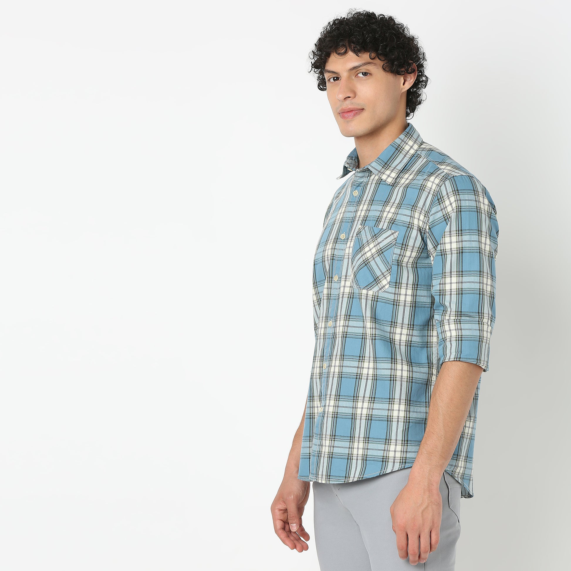 Regular Fit Checkered Shirt Collar Shirt